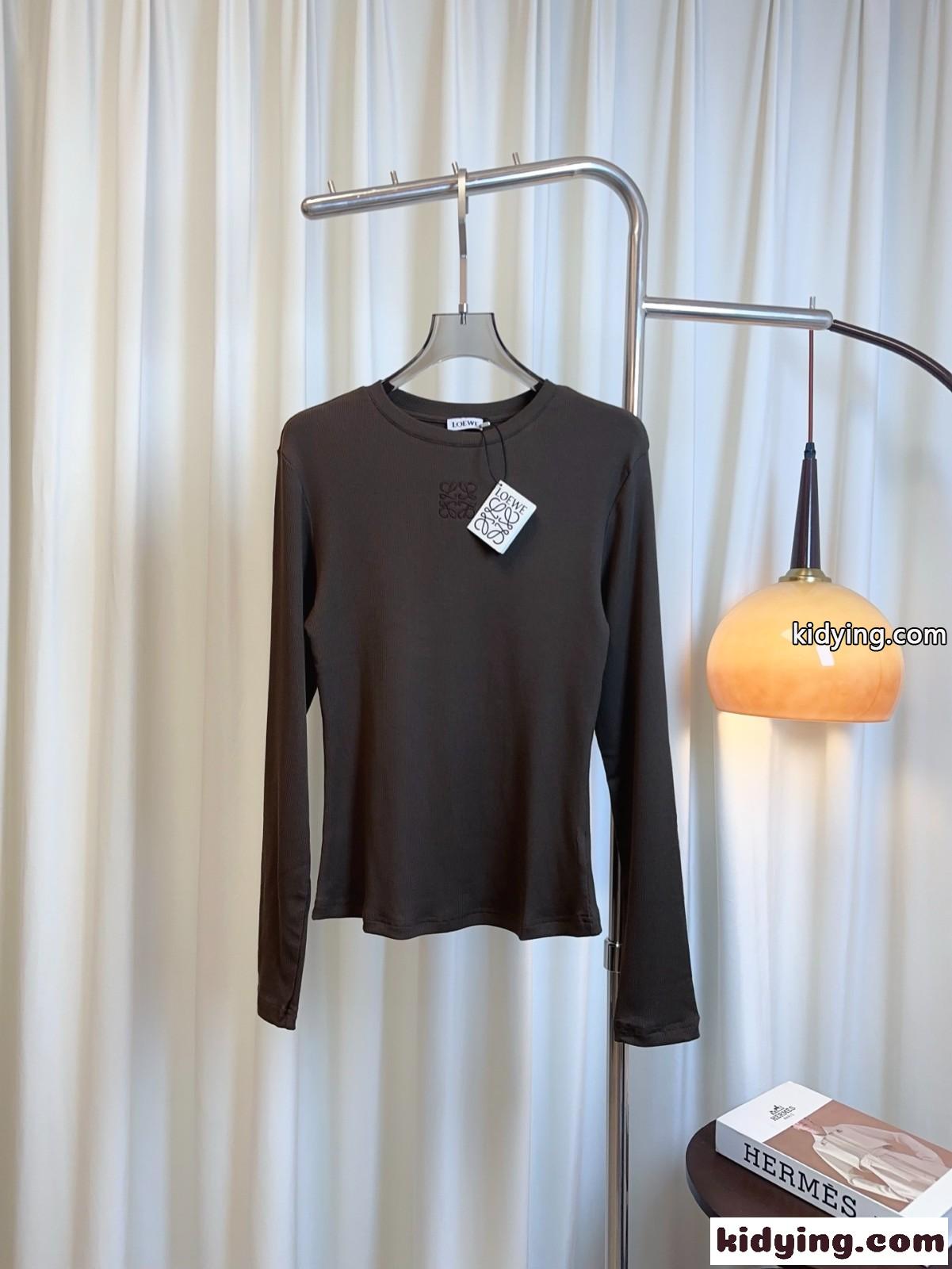 アナグラム リブ 長袖Tシャツ ロエベ Tシャツ 偽物 合わせやすい ダークブラウン-0