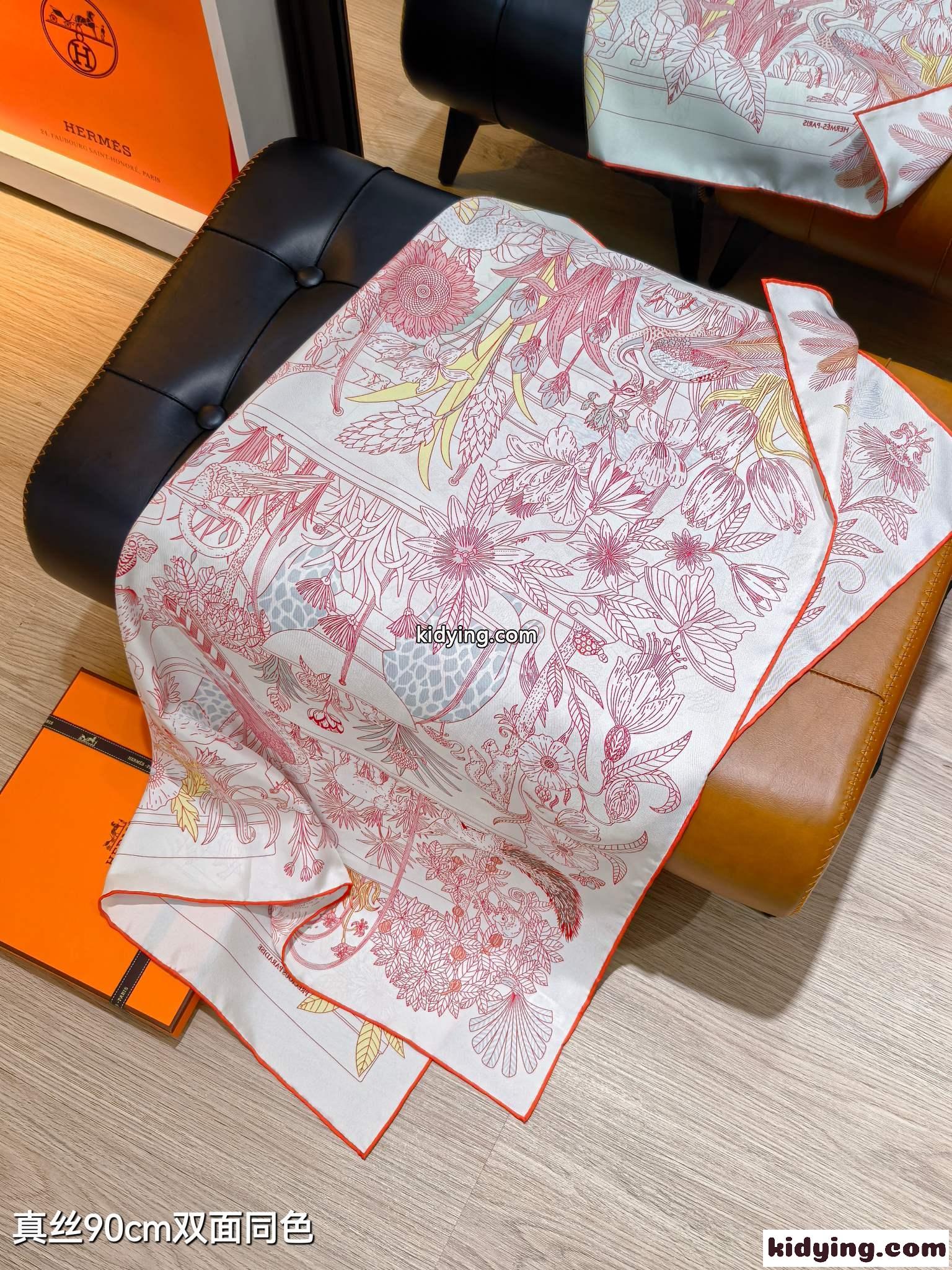 爽やか 人気 エルメス スカーフ コピー 上品 プリント シルクスカーフ 90x90-1