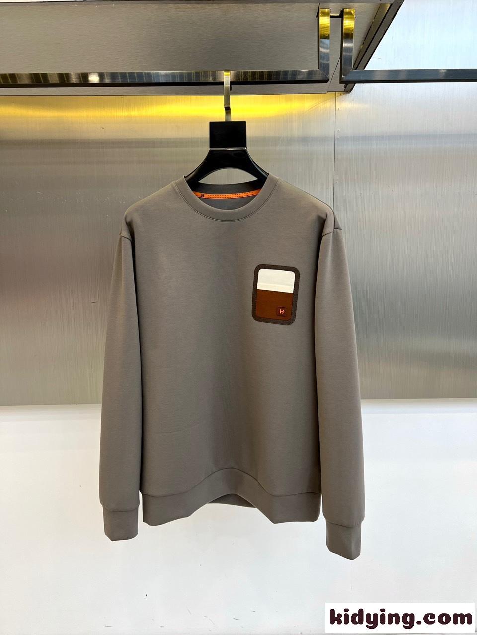 カジュアル クルーネック スウェットシャツ エルメス Tシャツ コピー グレー-2