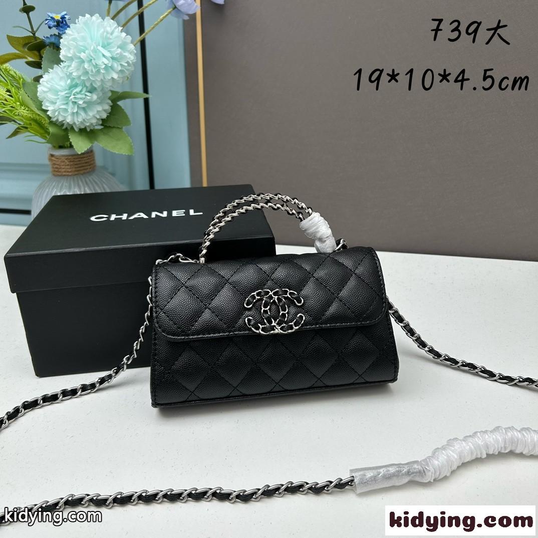 23P ロゴ入り トップハンドル フラップバッグ 2Way シャネル バッグ コピー ブラック-0