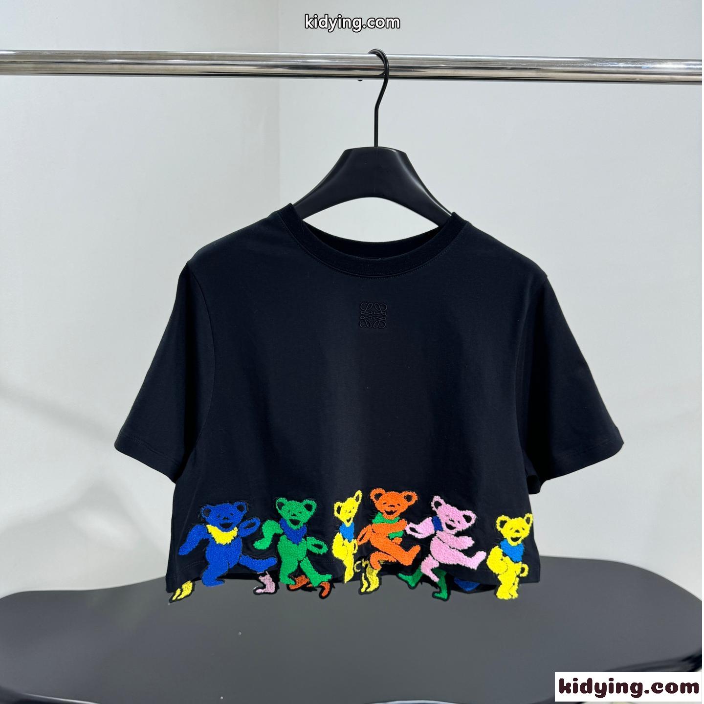 可愛い おしゃれ クロップドTシャツ ロエベ Tシャツ コピー コットン ブラック-0
