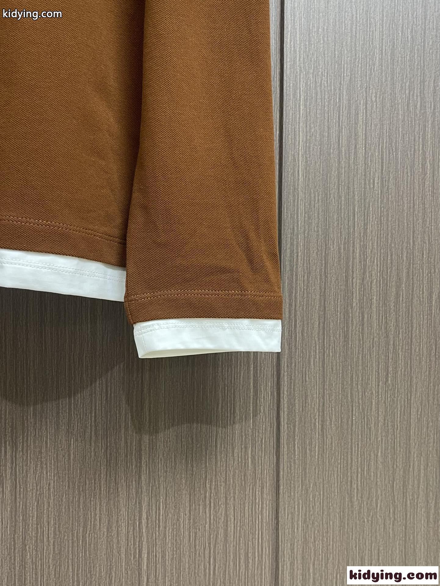 レイヤリング コットン ポロシャツ プラダ Tシャツ コピー ロングスリーブ ブラウン-3