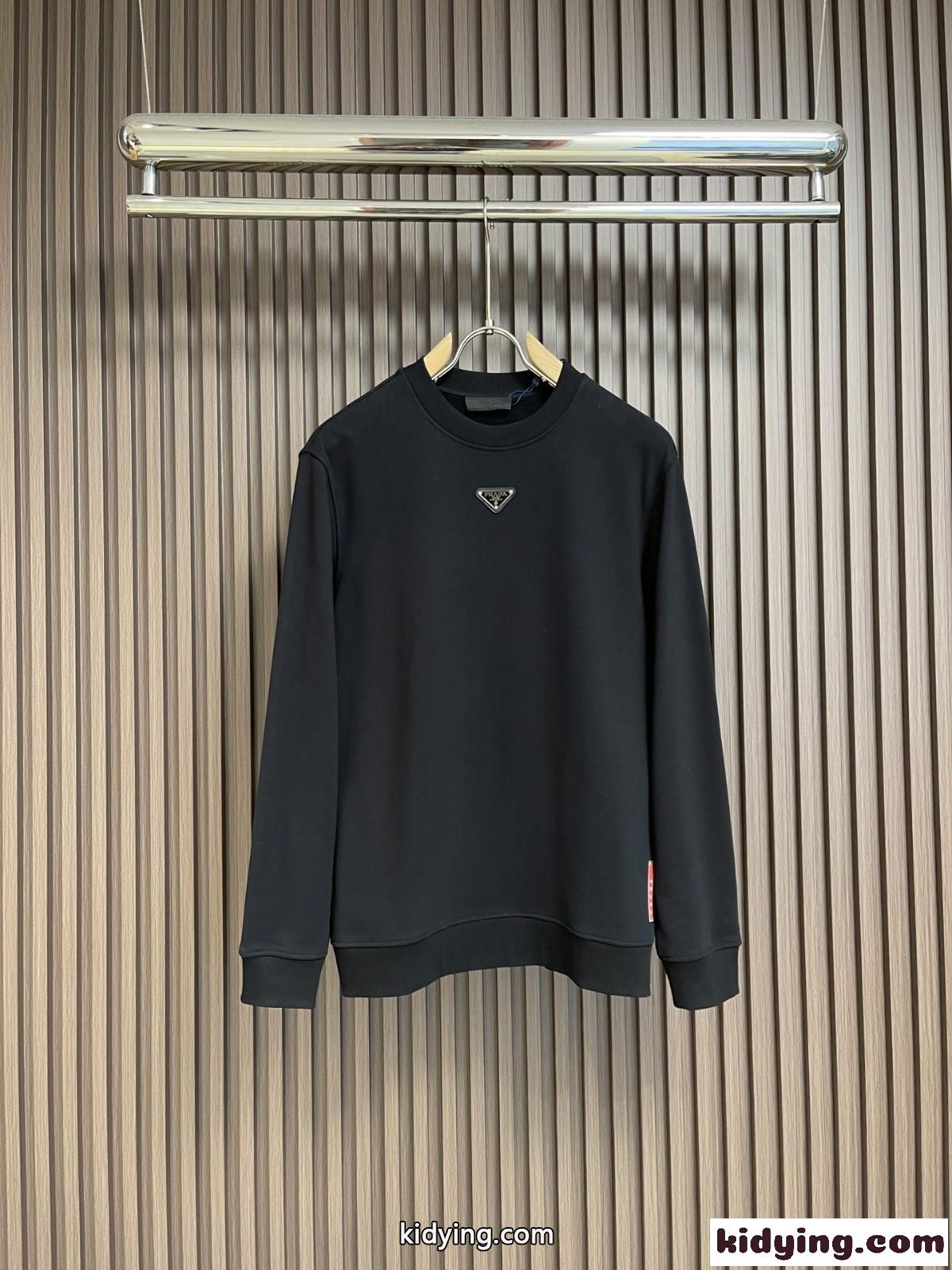 定番 カジュアル コットン スウェットシャツ プラダ Tシャツ コピー ブラック-1