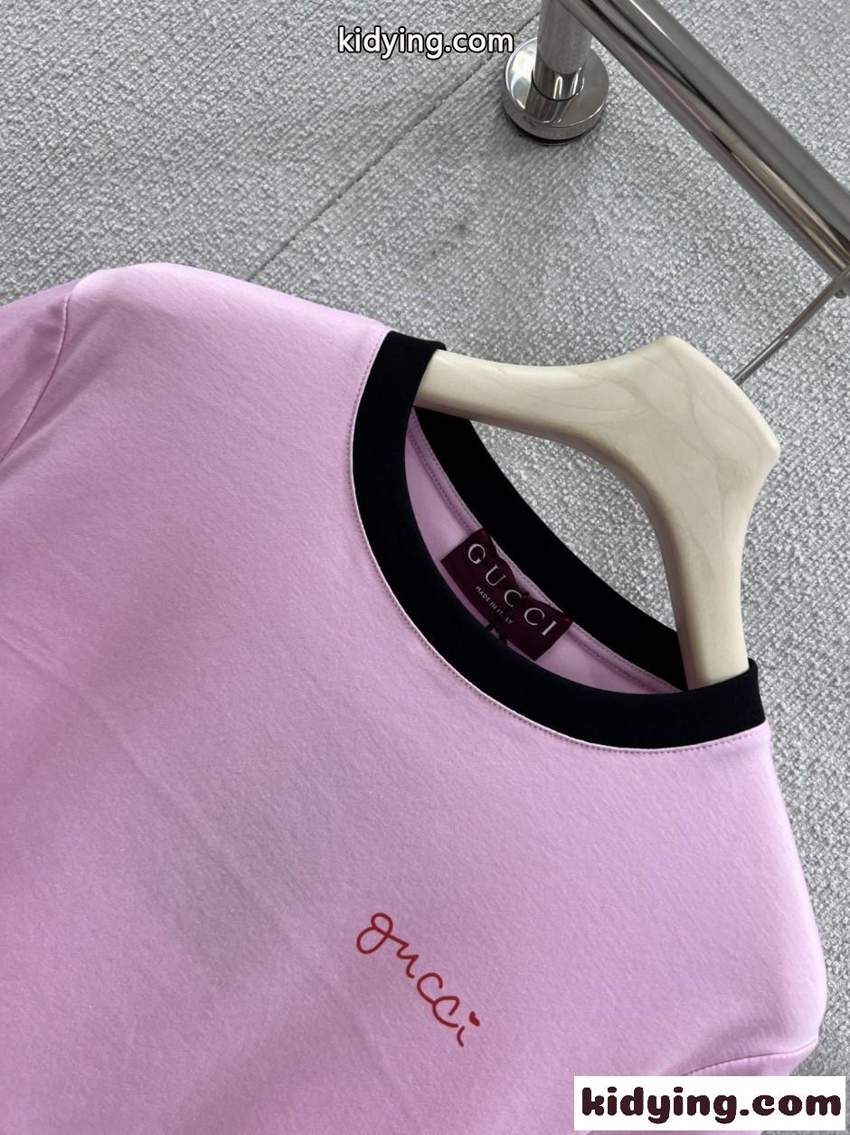 スタイリッシュ スクリプトロゴ リンガーTシャツ グッチ Tシャツ コピー ピンク-1