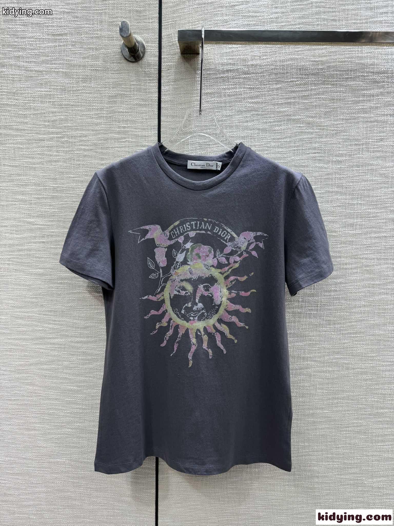 人気 コットン 半袖Tシャツ クリスチャン・ディオール Tシャツ コピー グレー-1