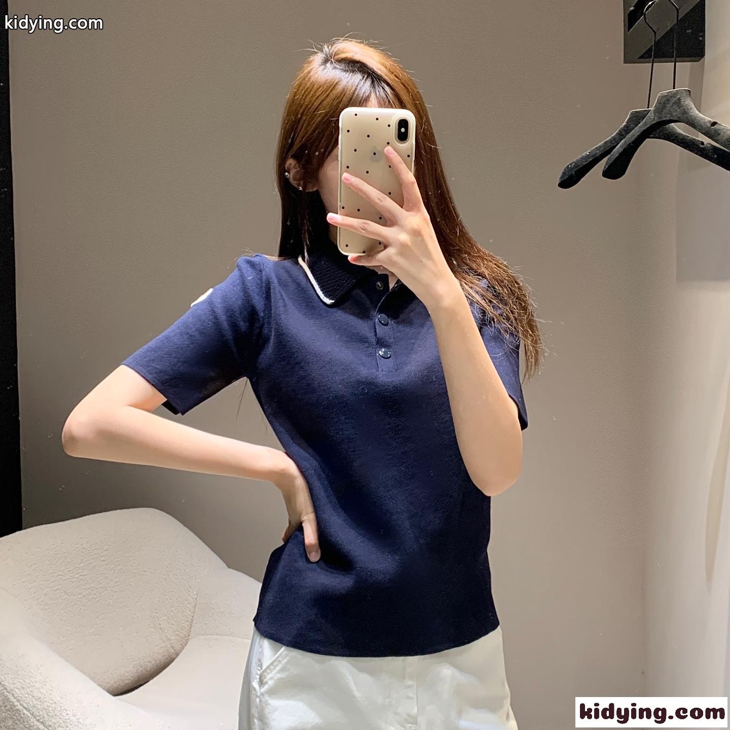 定番 コットンニットポロシャツ モンクレール Tシャツ 偽物 ネイビー-0