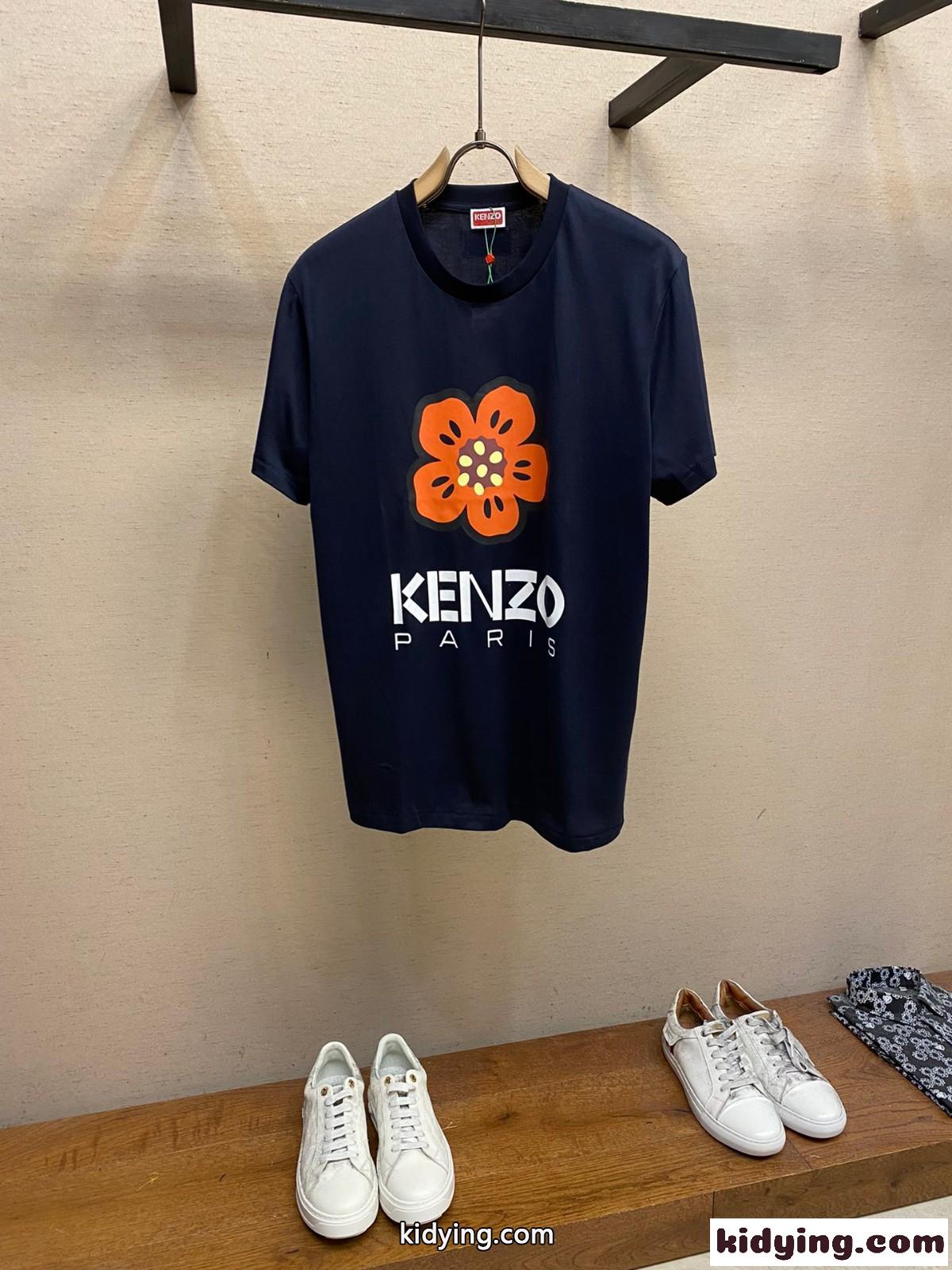ユニセックス 快適 コットン 半袖Tシャツ ケンゾー Tシャツ コピー クルーネック ブルー-2