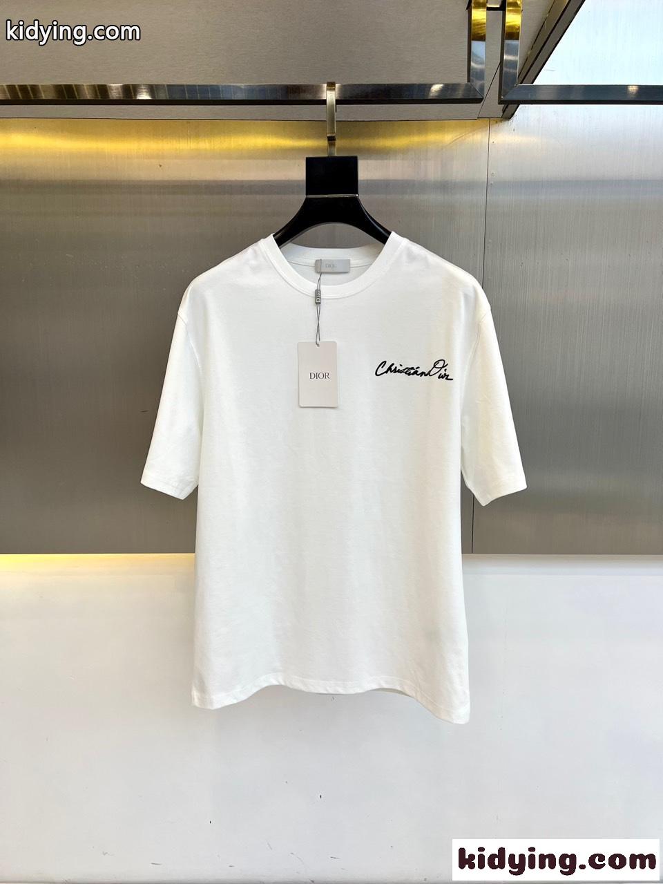 おしゃれ クルーネック ロゴTシャツ クリスチャン・ディオール Tシャツ 偽物 ホワイト-0