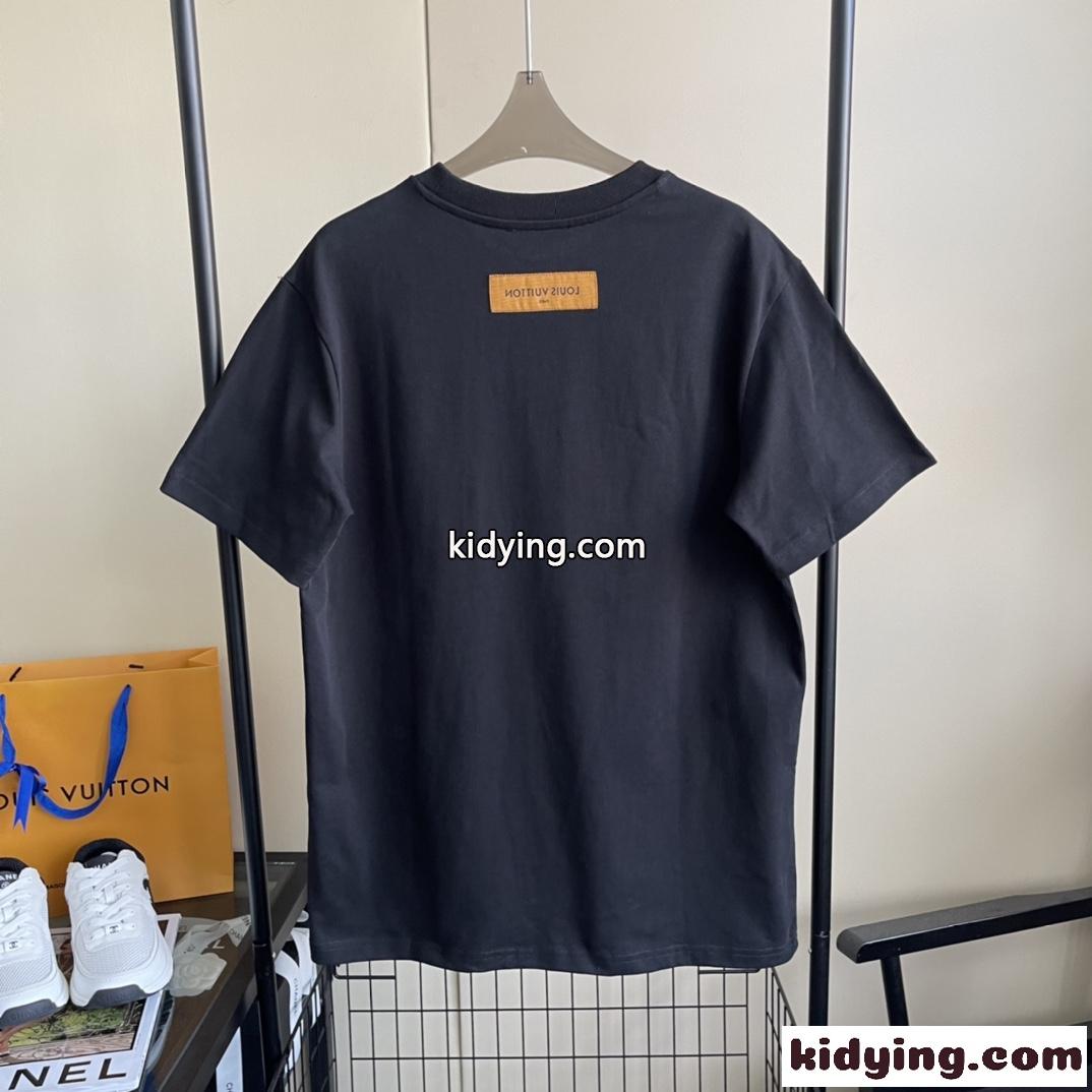 ユニセックス ベーシック ロゴ ルイ・ヴィトン Tシャツ コピー ゆったり カジュアル 半袖 トップス ホワイト ブラック-1