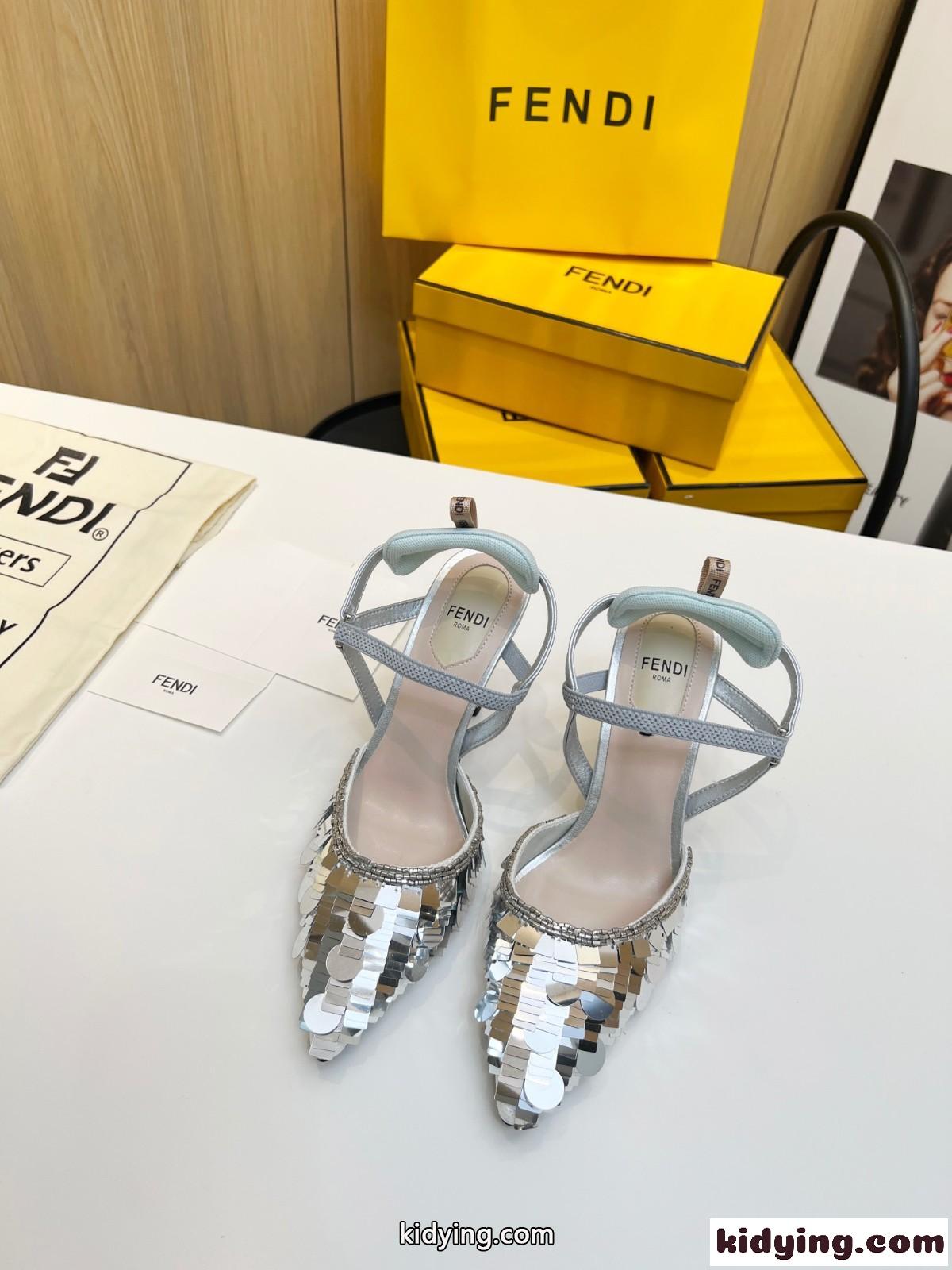 シルバースパンコール スリングバックシューズ ハイヒール フェンディ サンダル コピー レディース-2