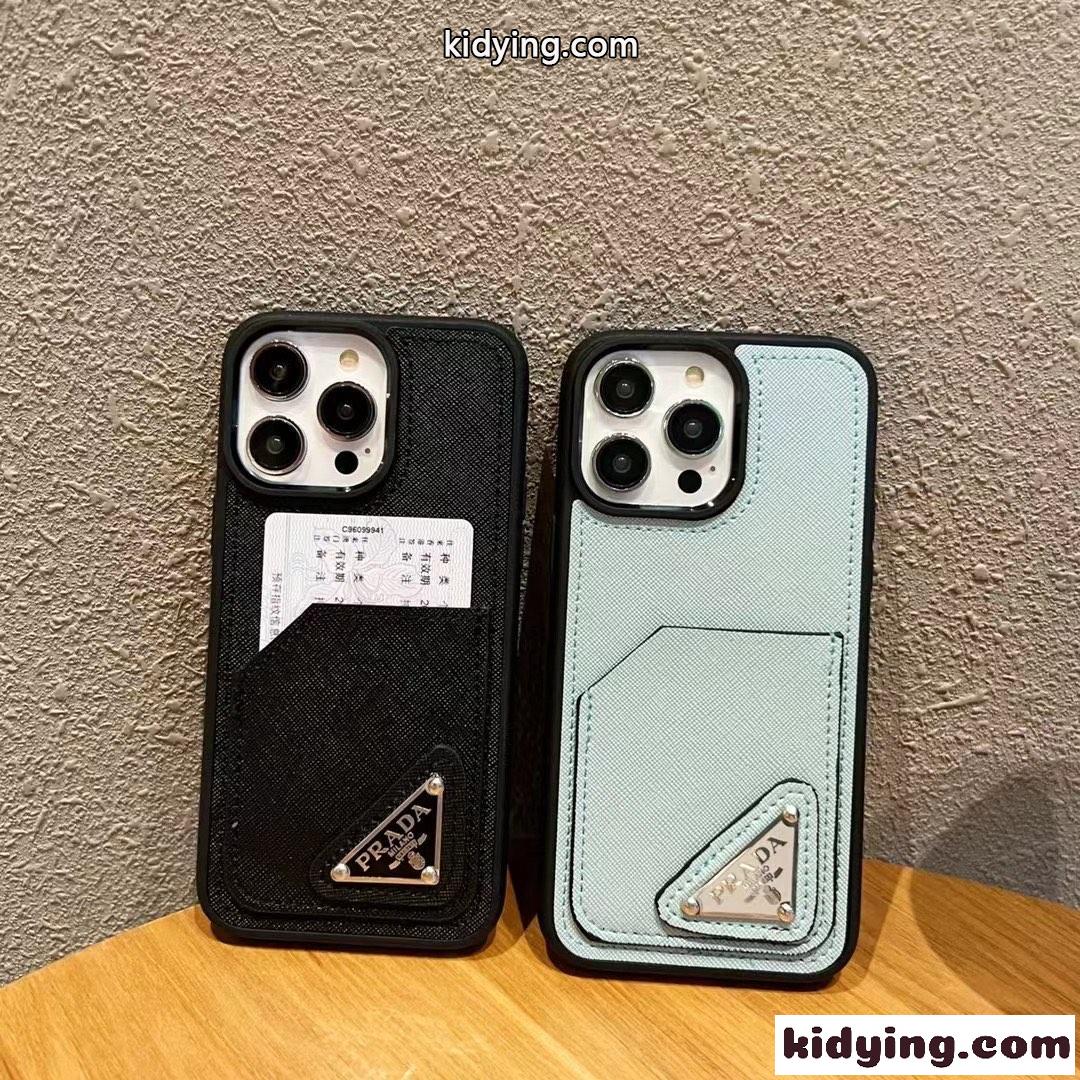 シンプル 高級感 カード収納 プラダ スマホケース コピー トライアングルロゴ付 アイフォンケース-4