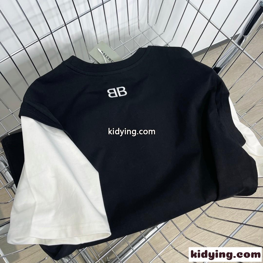 重ね着風 切り替え おしゃれ ゆったり バレンシアガ 半袖tシャツ コピー レディース メンズ クルーネック トップス-3