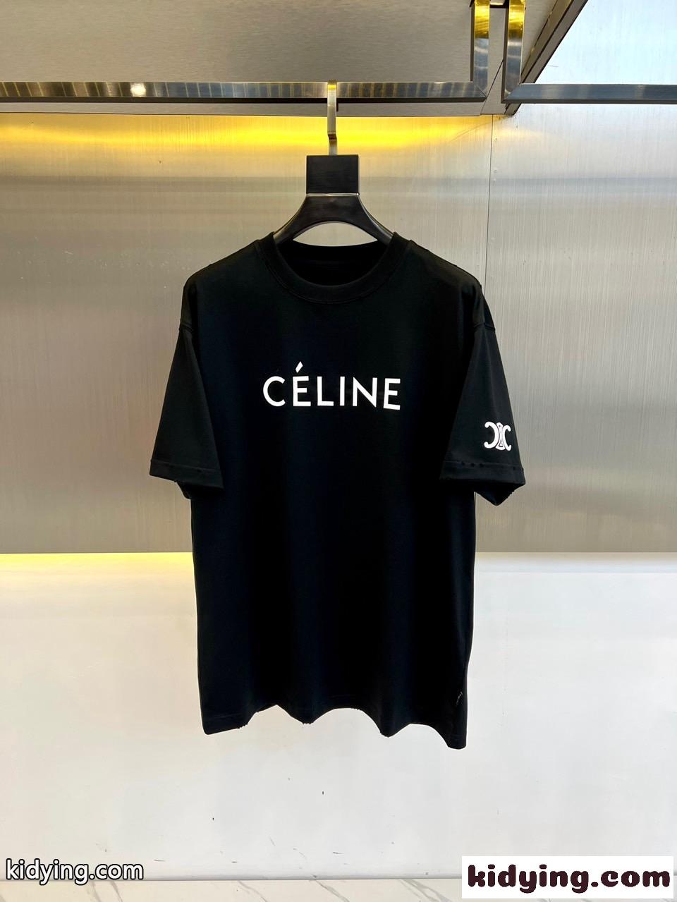 カジュアル ゆったり クルーネック 半袖Tシャツ セリーヌ Tシャツ コピー ブラック-0