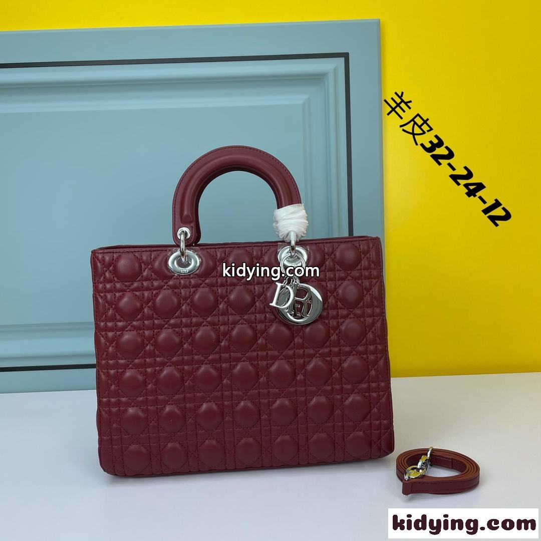 クリスチャン・ディオール スーパーコピー ラムスキン LADY DIOR ラージバッグ ワイン-2