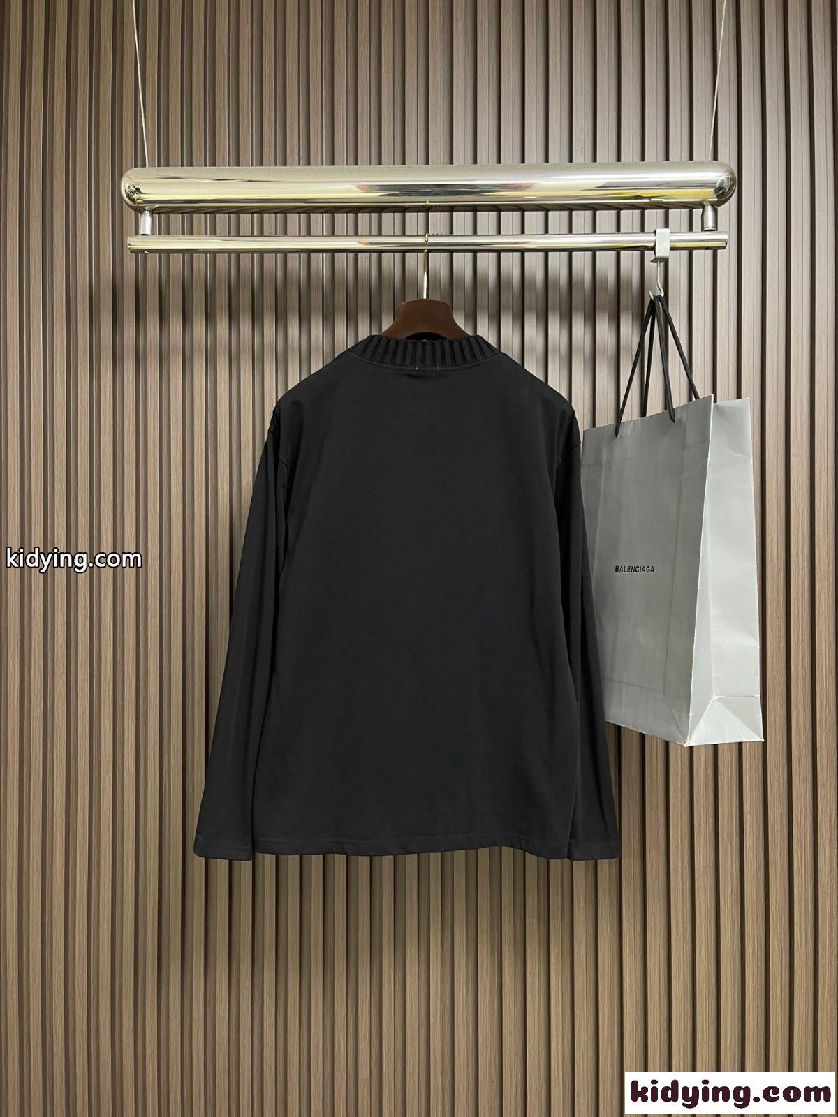 アナグラム刺繍 クルーネック 長袖Tシャツ ロエベ Tシャツ 偽物 ブラック-1