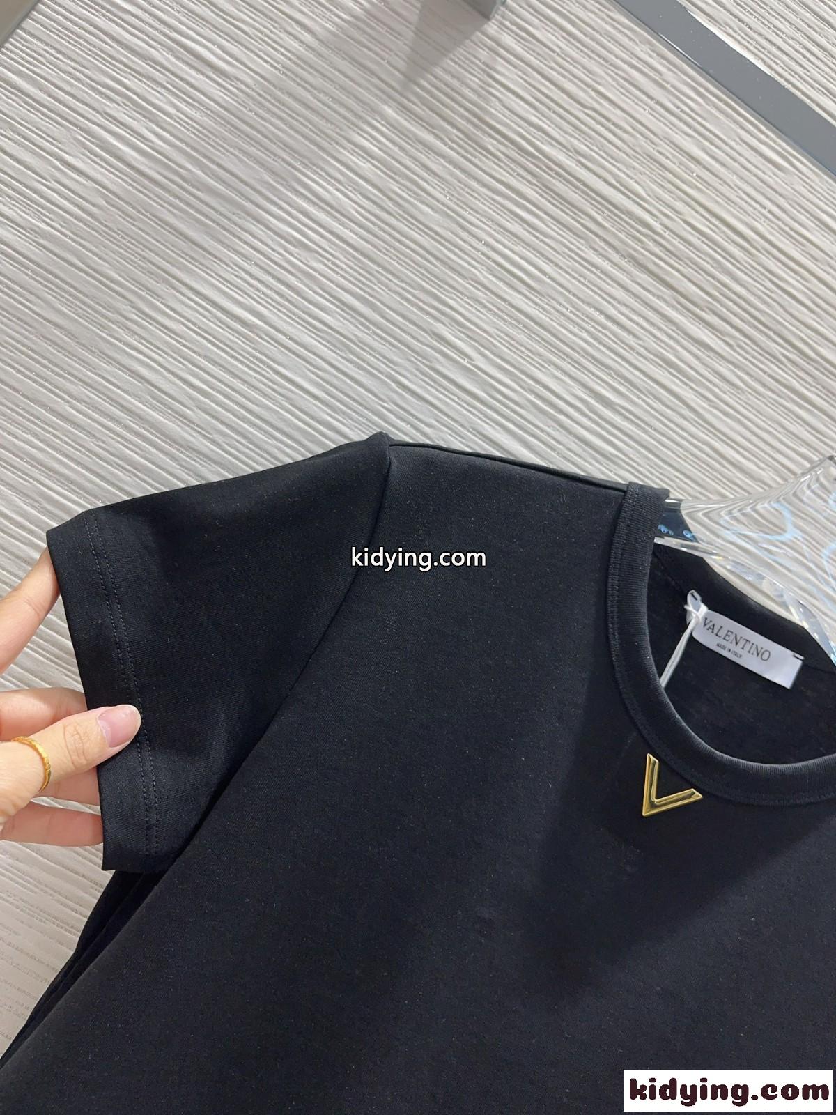 Vロゴ ジャージーコットン Tシャツ ヴァレンティノ 半袖Tシャツ コピー ブラック-4