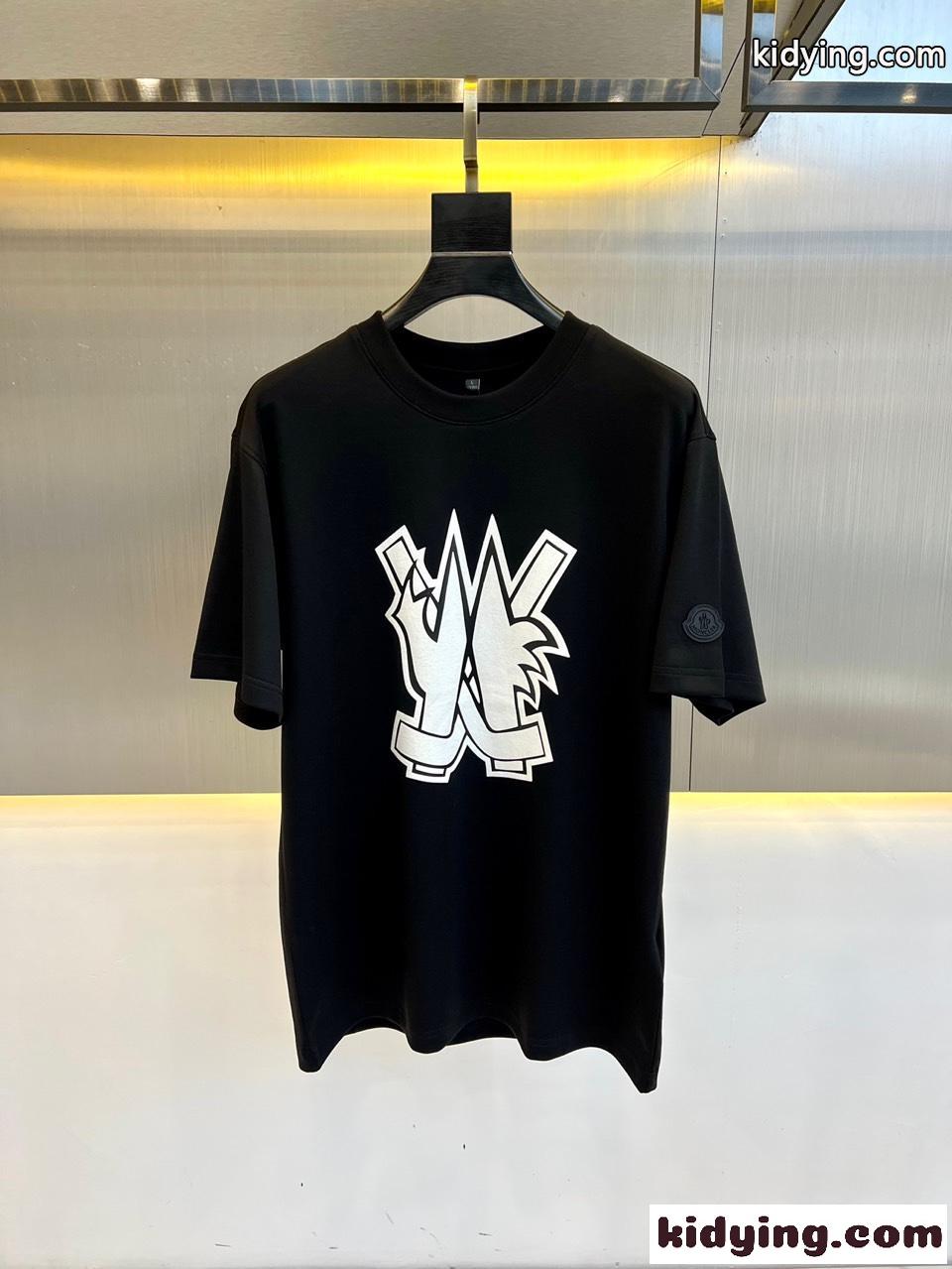 定番 カジュアル コットンジャージ 半袖Tシャツ モンクレール Tシャツ コピー ブラック-0