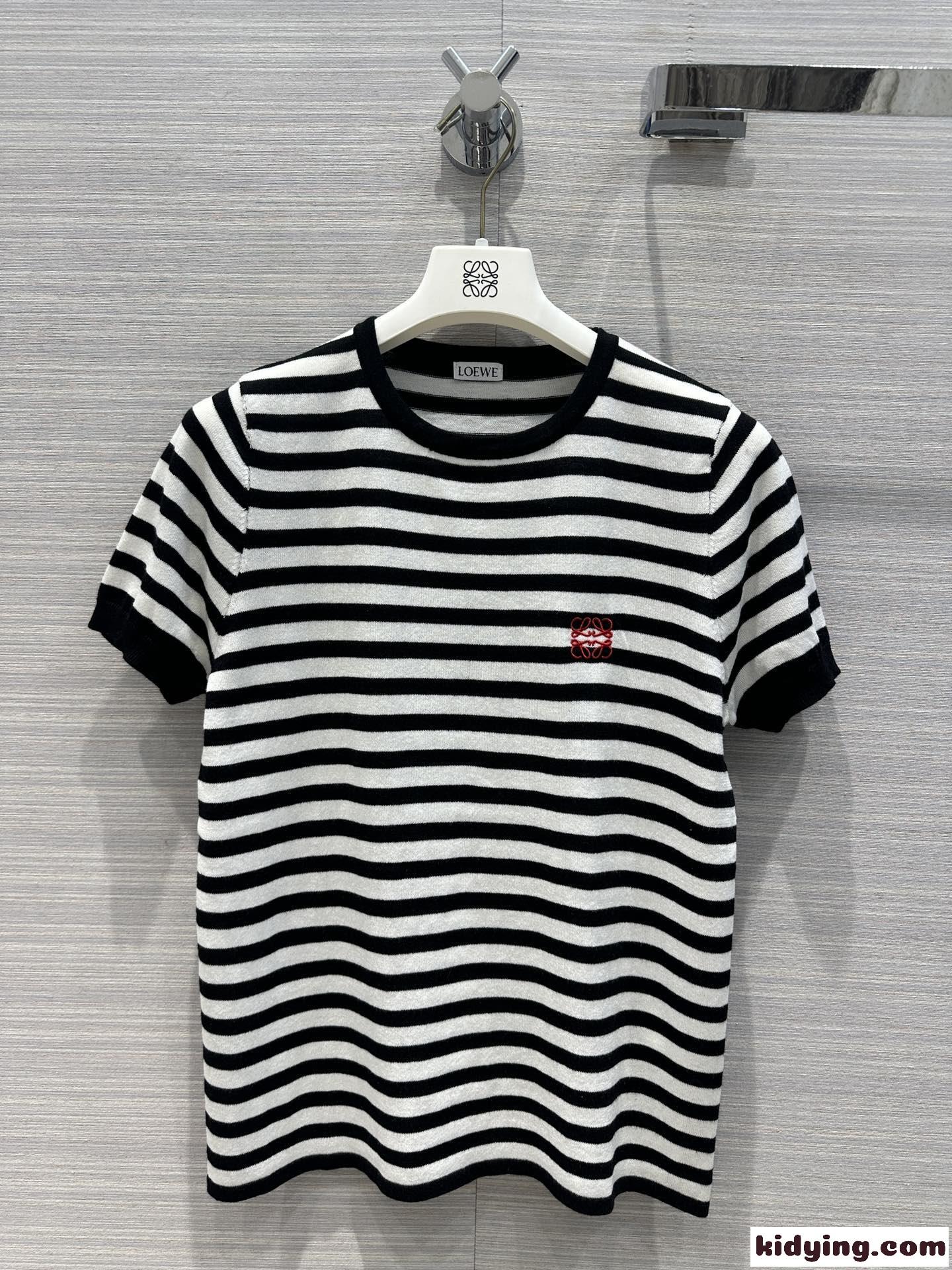 カジュアル 定番 ストライプ ウール ニット ロエベ Tシャツ コピー ショートスリーブ-2