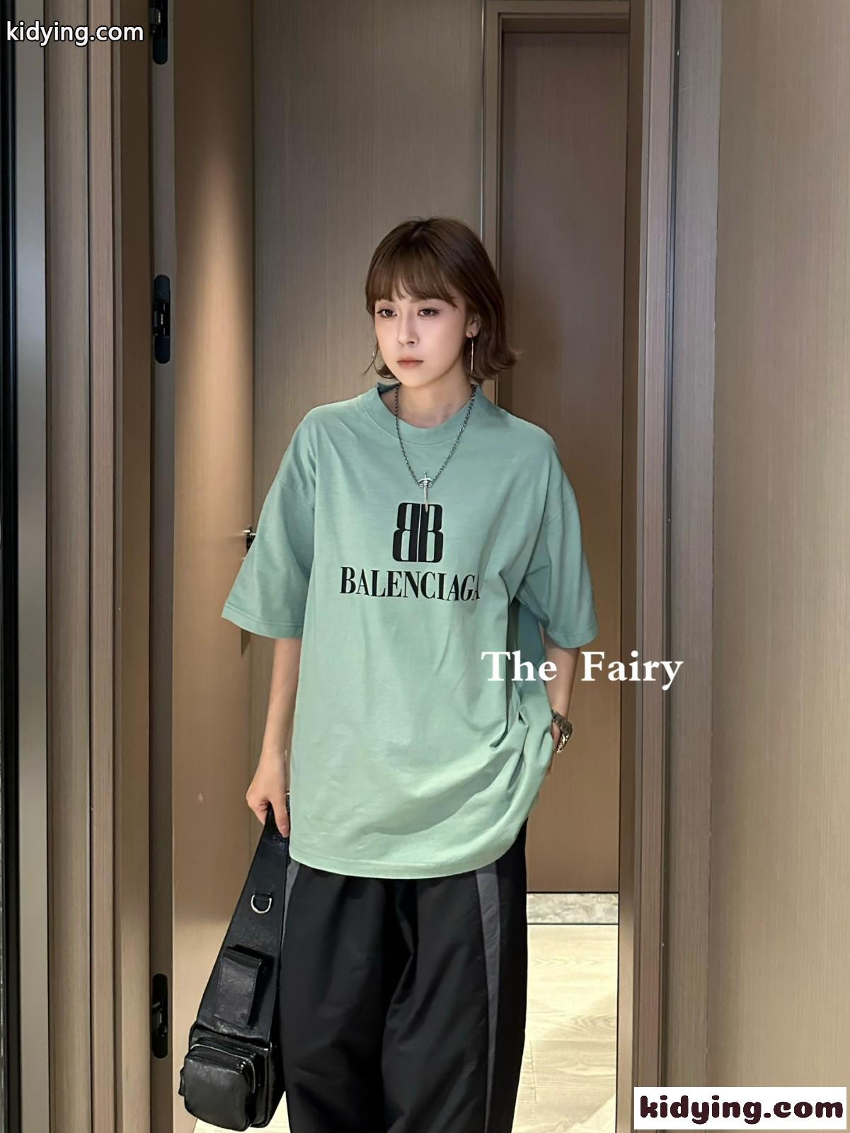 ユニセックス オーバーサイズ 半袖Tシャツ バレンシアガ Tシャツ コピー グリーン-2