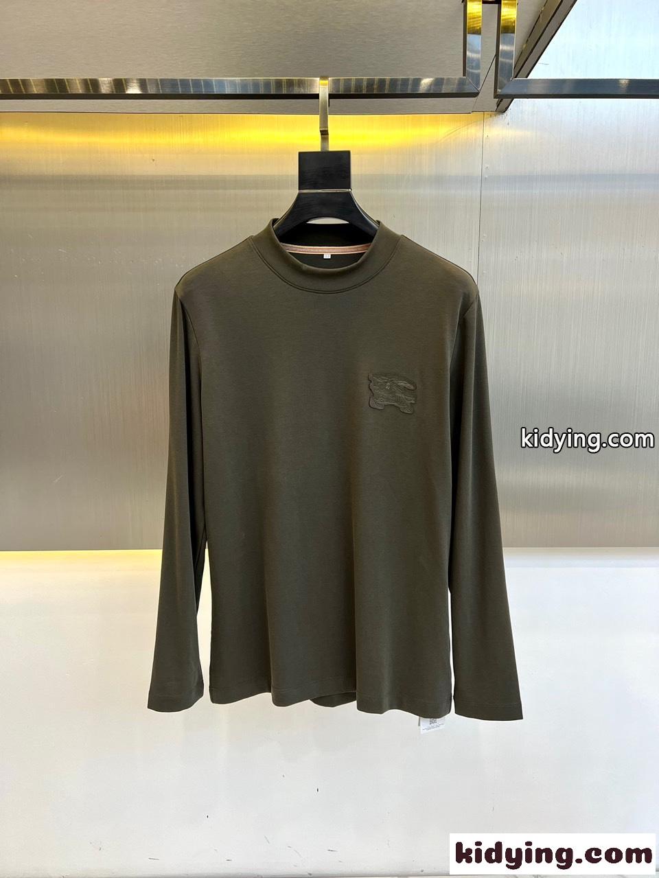 シンプル 上品 ロゴ入り 長袖Tシャツ バーバリー 長袖Tシャツ 偽物 グリーン-0