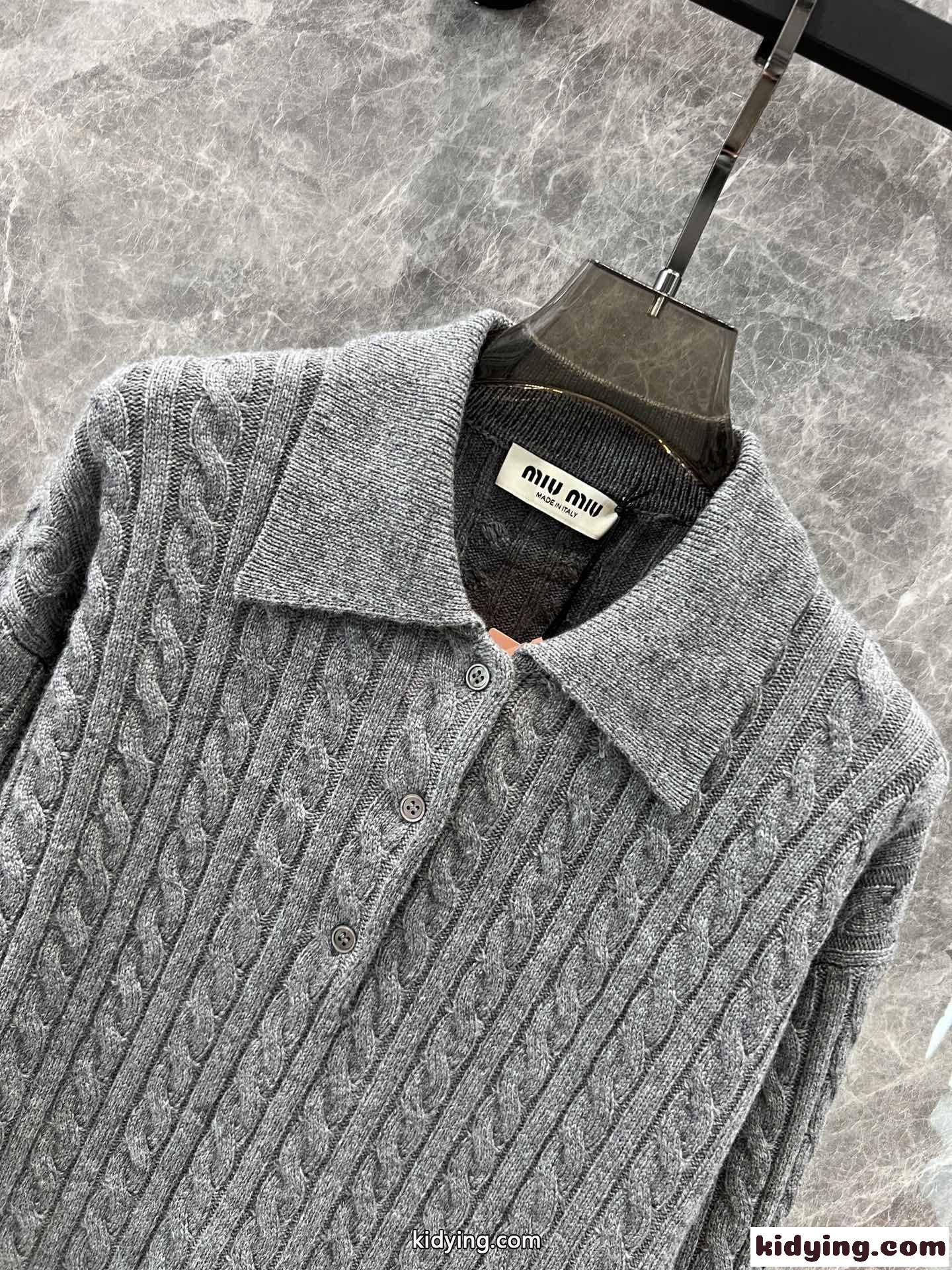 カシミヤ ニット ポロシャツ ミュウミュウ セーター コピー グレー-2