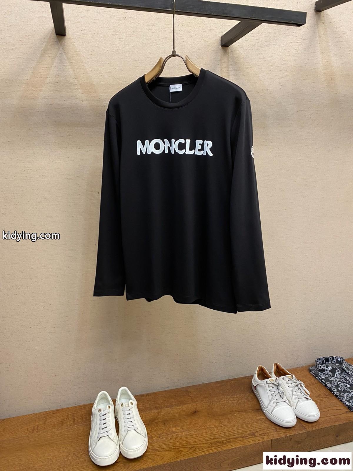 カジュアル ロゴプリント 長袖Tシャツ モンクレール Tシャツ コピー ブラック-0