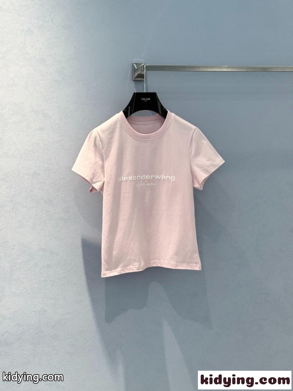 シンプル ロゴ入り 半袖Tシャツ アレキサンダーワング Tシャツ 偽物 コットン ピンク-0