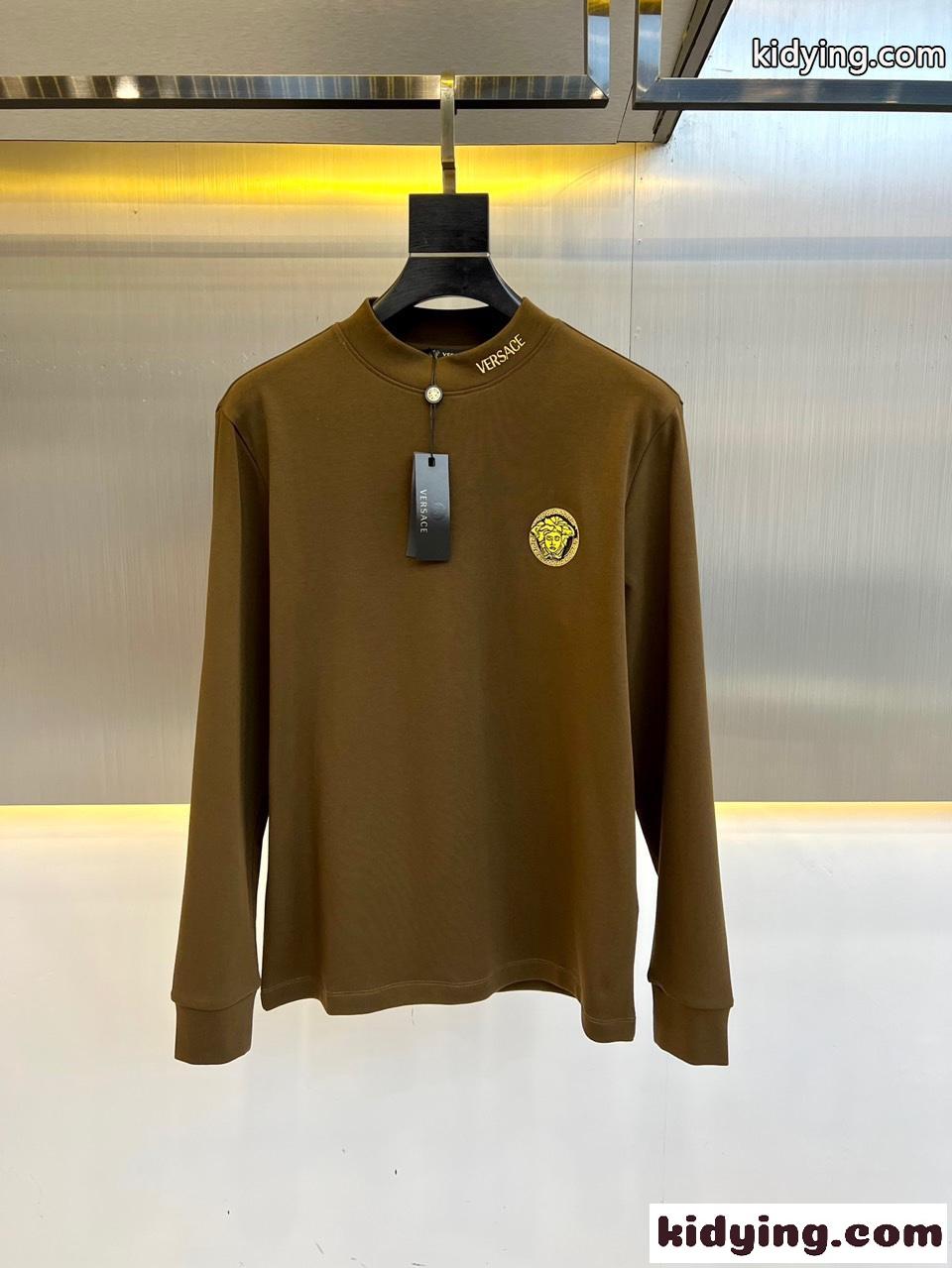 ベーシック メンズ 合わせやすい ヴェルサーチェ Tシャツ 偽物 長袖Tシャツ カーキ-0