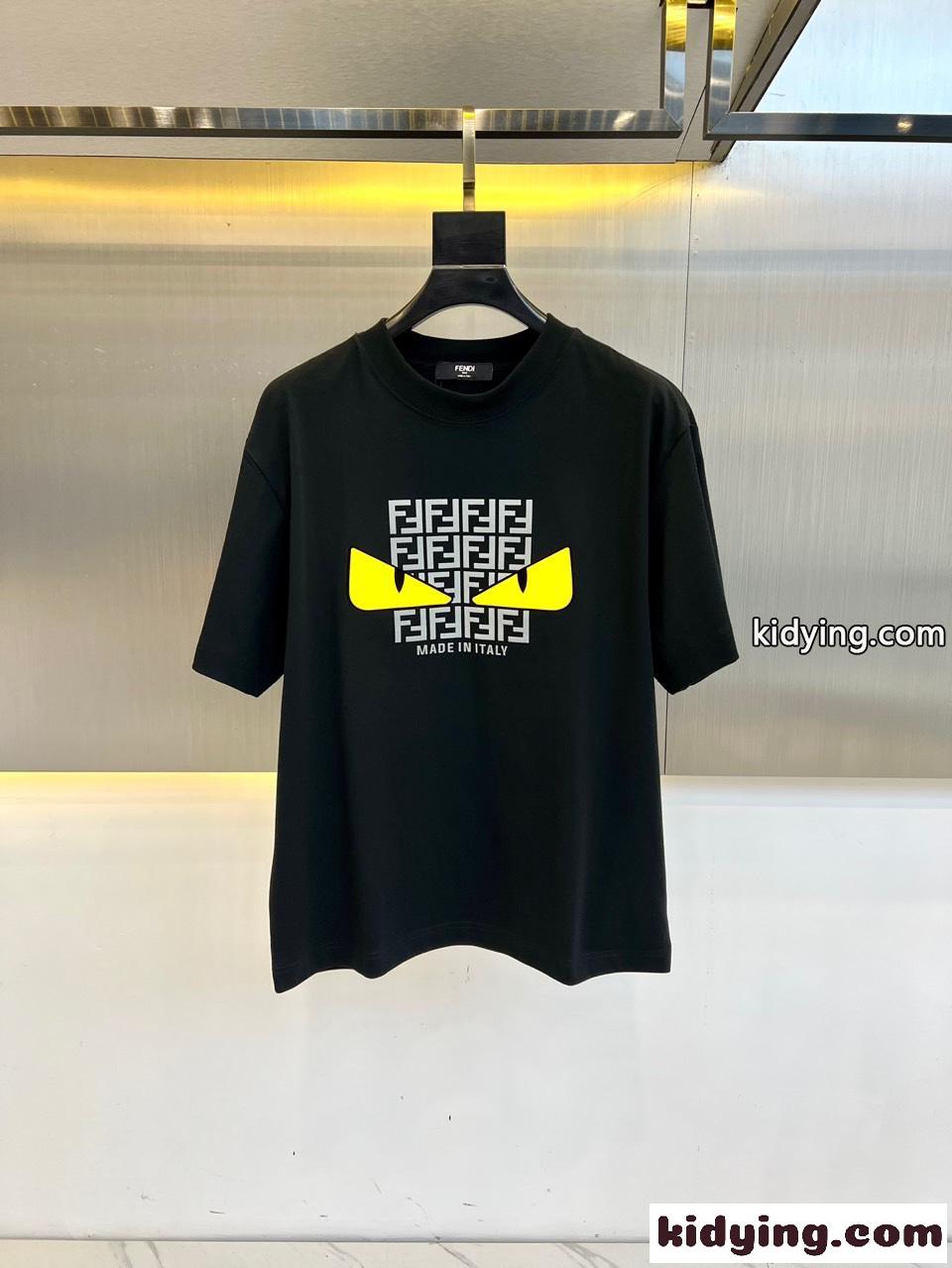 カジュアル プリント 半袖Tシャツ フェンディ Tシャツ 偽物 ブラック-0