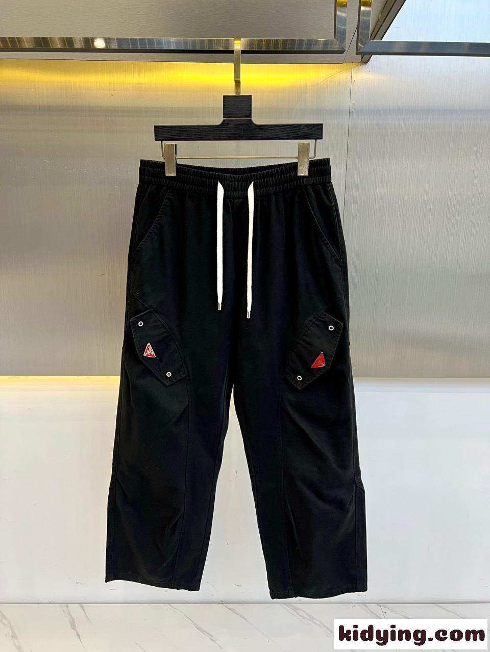 カジュアル ゆったり メンズ カーゴパンツ プラダ パンツ 偽物 コットン ブラック-1