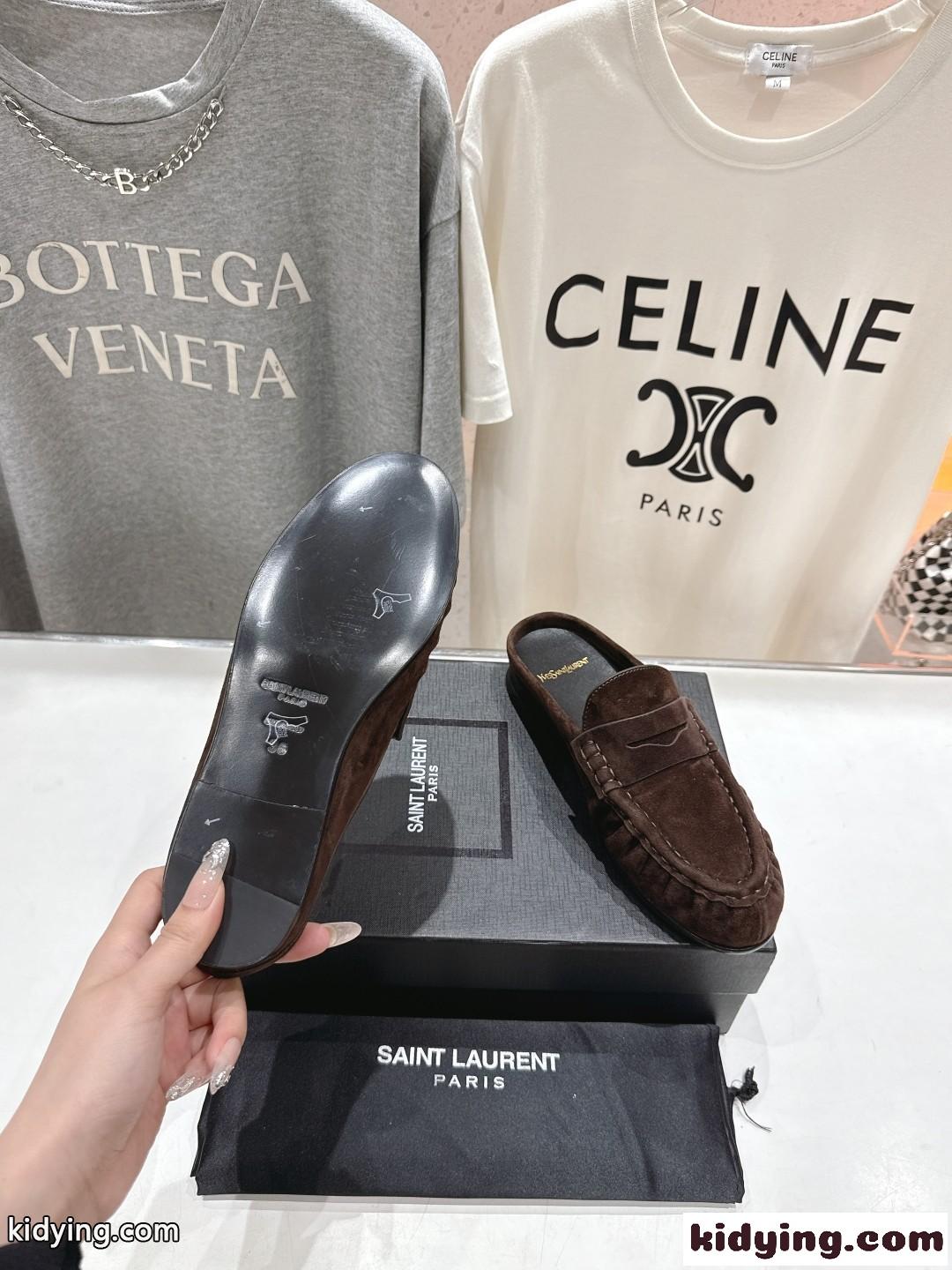 YSL ル ローファー イヴ・サンローラン レディースシューズ スーパーコピー スエード ダークブラウン-4