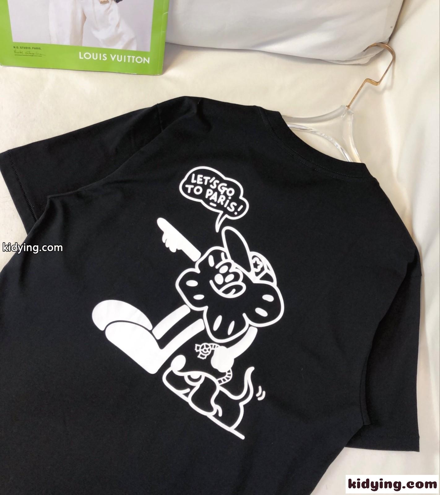 可愛い おしゃれ プリント クルーネック コットン 半袖Tシャツ ケンゾー Tシャツ コピー ブラック-3
