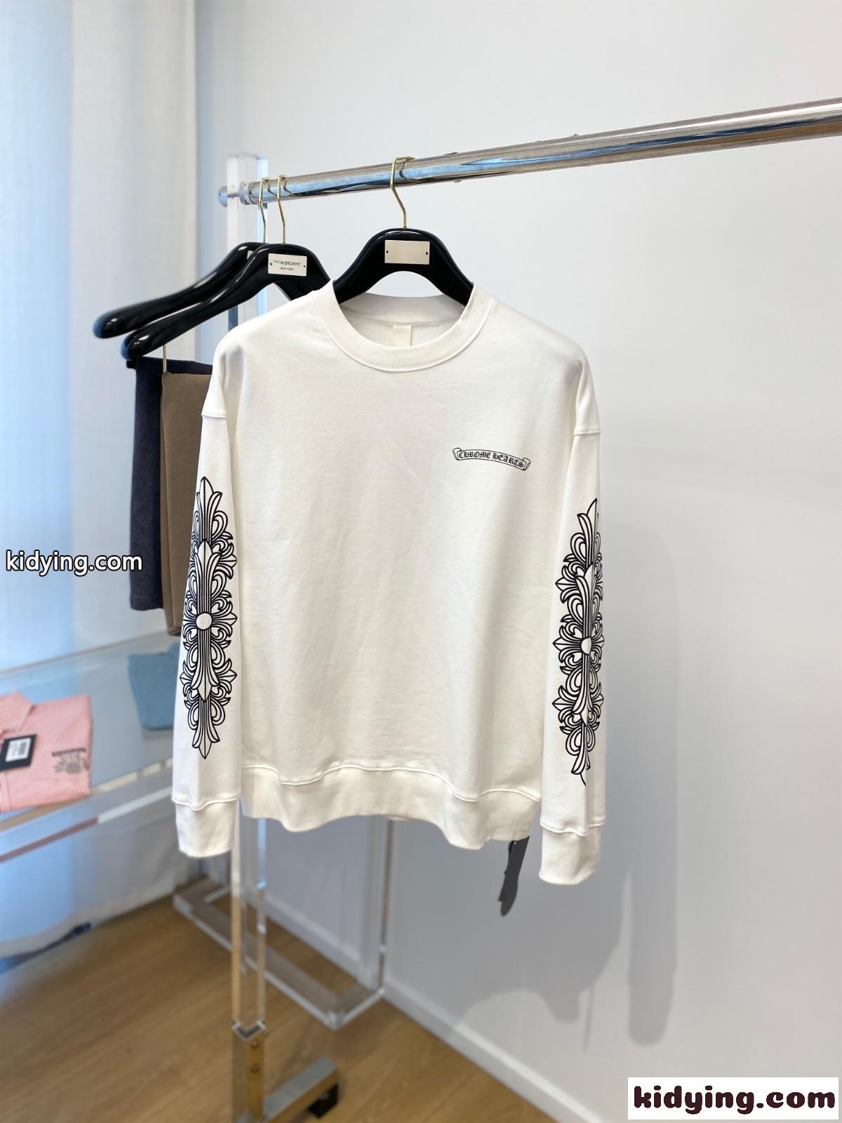 クロムハーツ Tシャツ コピー 定番 おしゃれ ロゴ プリント クルーネック スウェットシャツ ホワイト-0