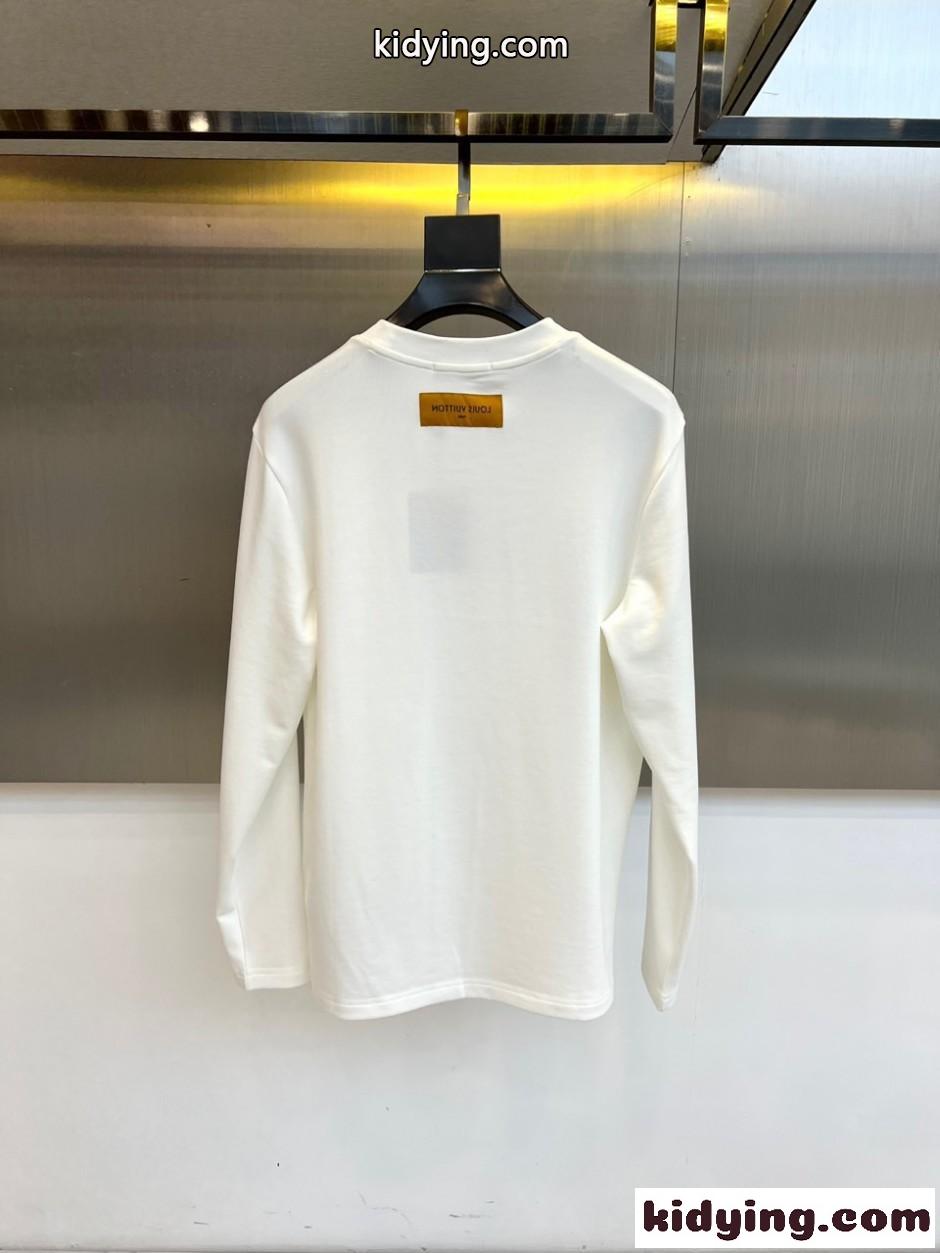シンプル 洗練された ロゴ刺繍 長袖Tシャツ ルイ・ヴィトン Tシャツ 偽物 ホワイト-3