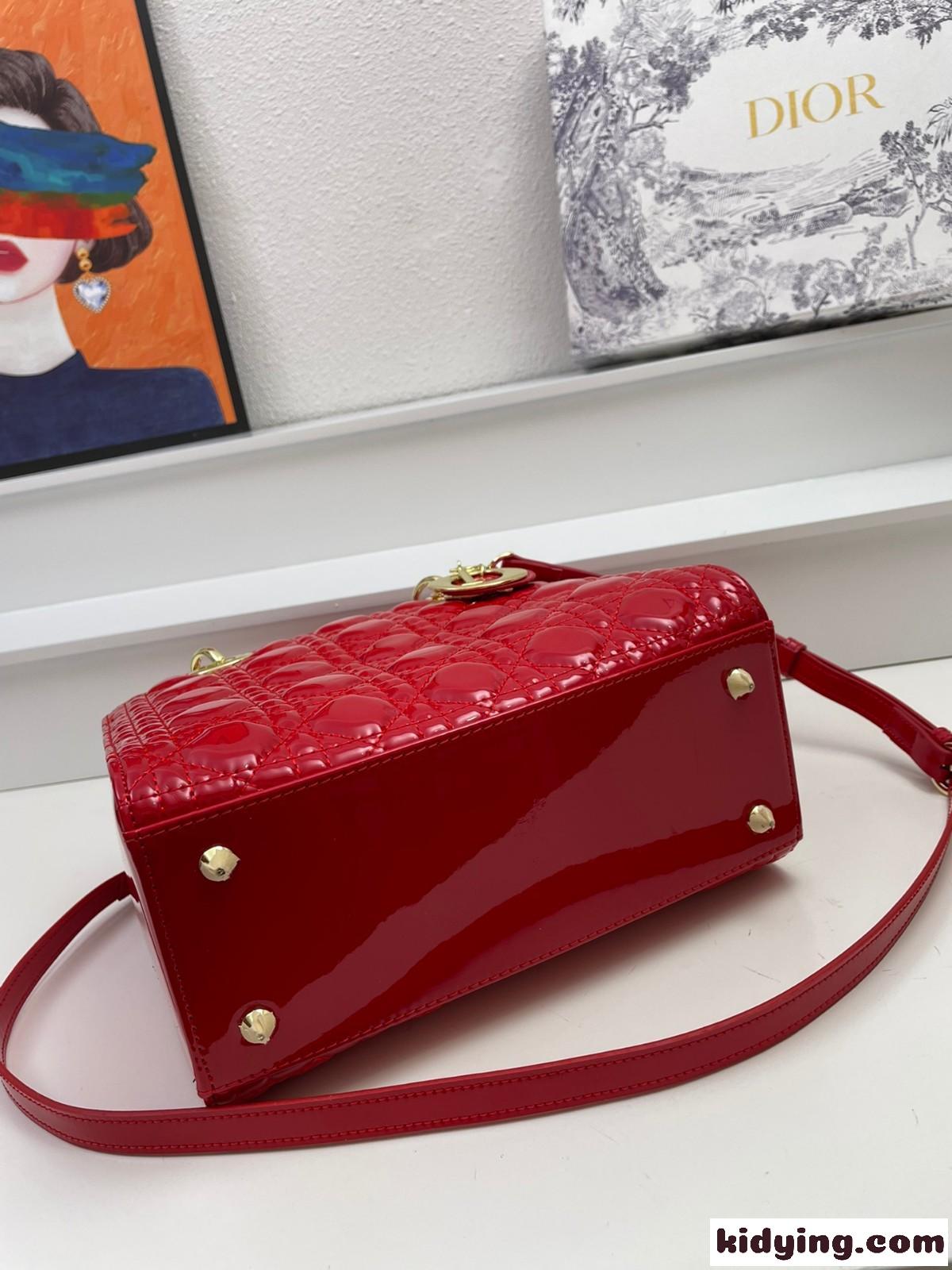LADY DIOR パテントレザー ミディアムバッグ クリスチャン・ディオール バッグ コピー ハンドバッグ レッド-3