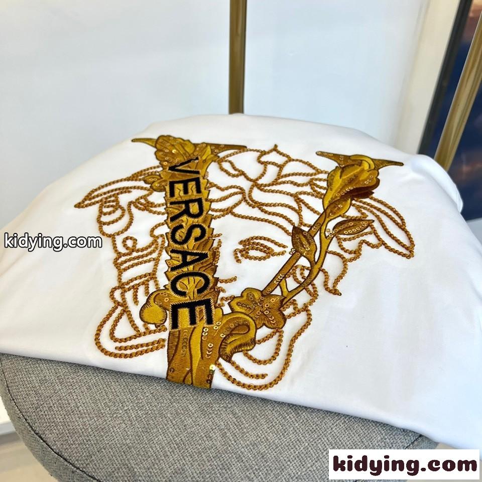 ベーシック ロゴ クルーネック 半袖Tシャツ ヴェルサーチェ Tシャツ 偽物 ホワイト-1
