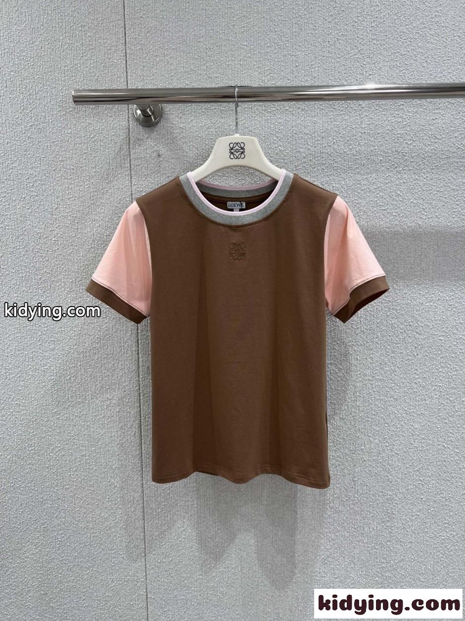 おしゃれ 配色 スモールフィット 半袖Tシャツ ロエベ Tシャツ コピー コットン-0