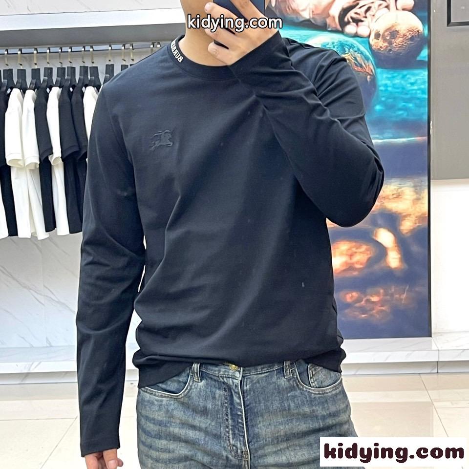 シンプル 上品 合わせやすい 長袖Tシャツ バーバリー Tシャツ 偽物 コットン ブラック-2