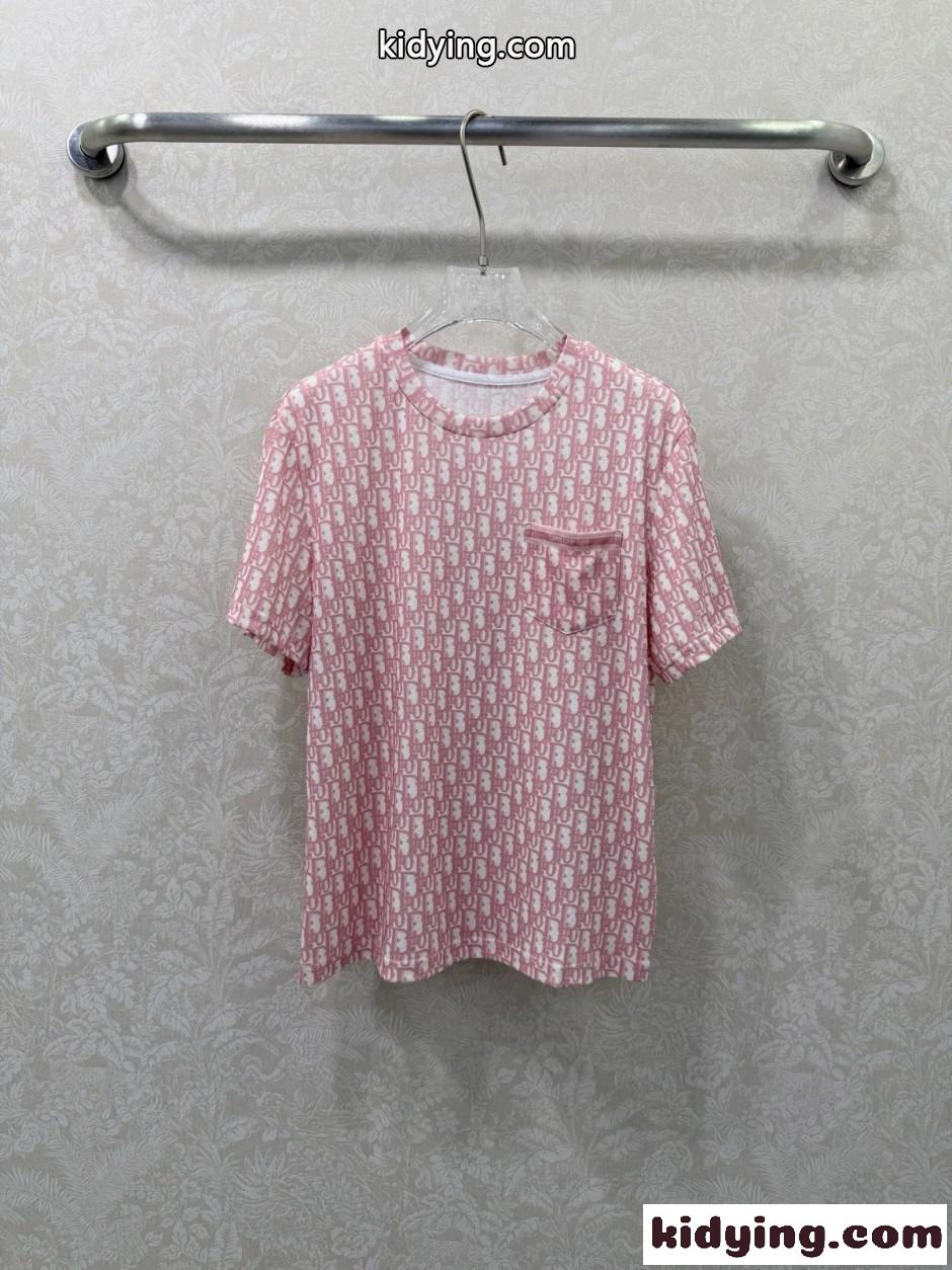 存在感抜群 総柄 半袖Tシャツ クリスチャン・ディオール Tシャツ 偽物 ピンク-0