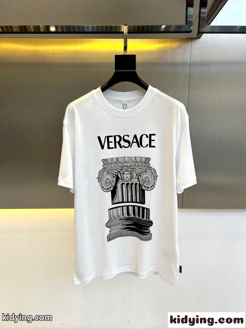 合わせやすい プリント クルーネック ヴェルサーチェ Tシャツ 偽物 半袖Tシャツ ホワイト-0