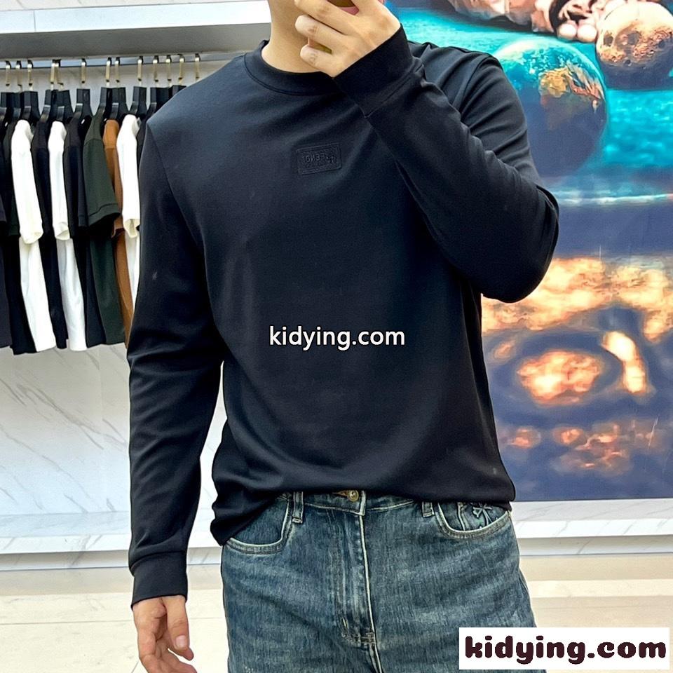 シンプル ストレッチ クルーネック 長袖Tシャツ フェンディ Tシャツ コピー ブラック-1