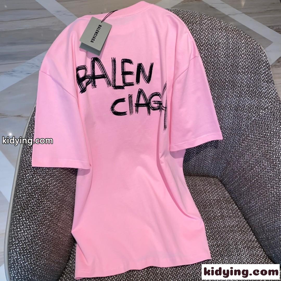 4色あり カジュアル ゆったり クルーネック バレンシアガ 半袖tシャツ コピー ロゴ 体型カバー 着痩せ トップス-2