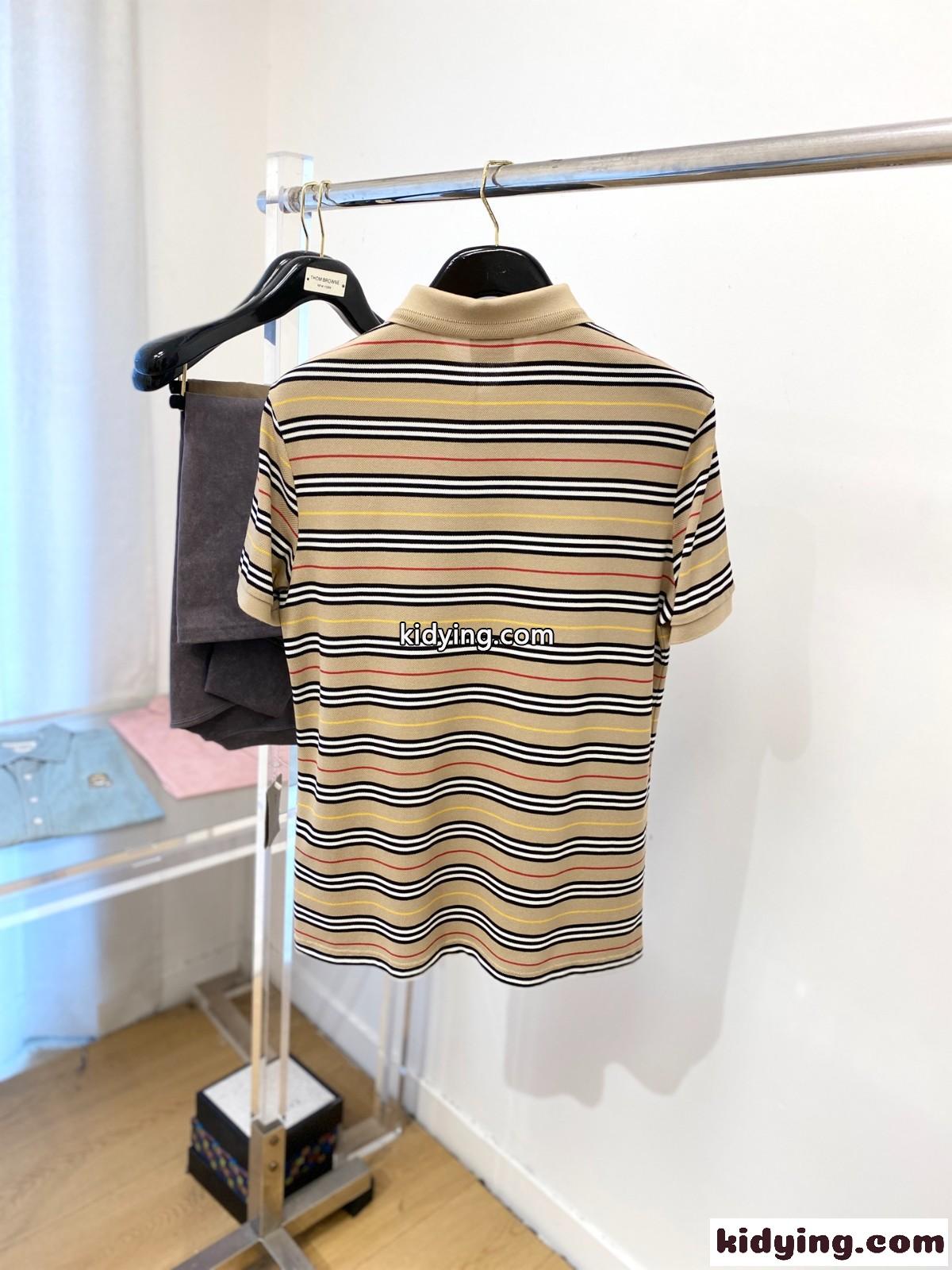 バーバリー Tシャツ 偽物 おしゃれ ボーダー ポロシャツ 半袖トップス-4