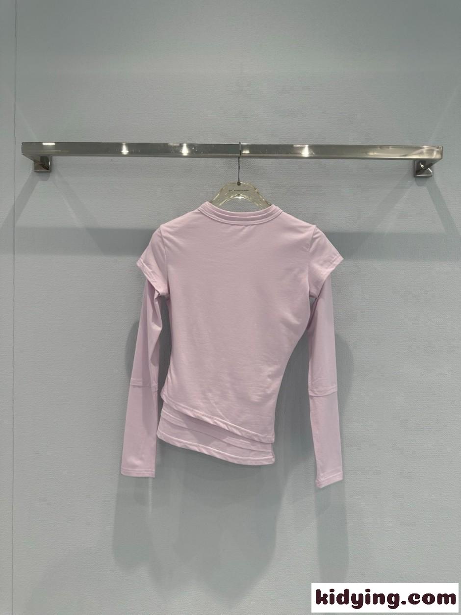 アシンメトリー レイヤード風 長袖Tシャツ アレキサンダーワング Tシャツ コピー ピンク-4