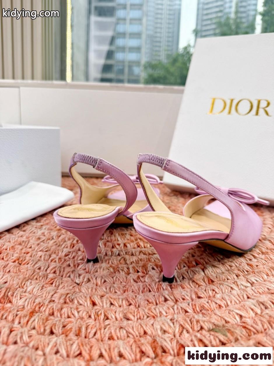 エレガント サテン Dior Bow ヒール スリングバックサンダル クリスチャン・ディオール コピー ピンク-0