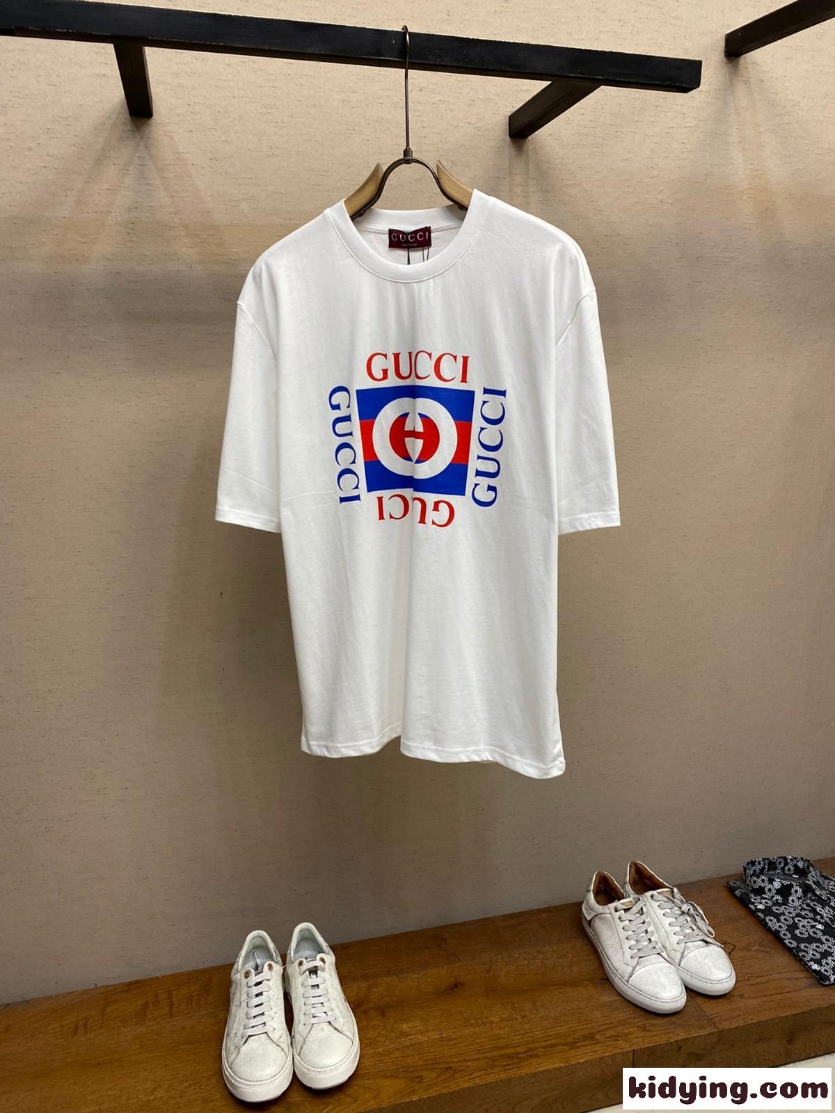 人気 ロゴ入り クルーネック グッチ 半袖Tシャツ コピー コットン ホワイト-0