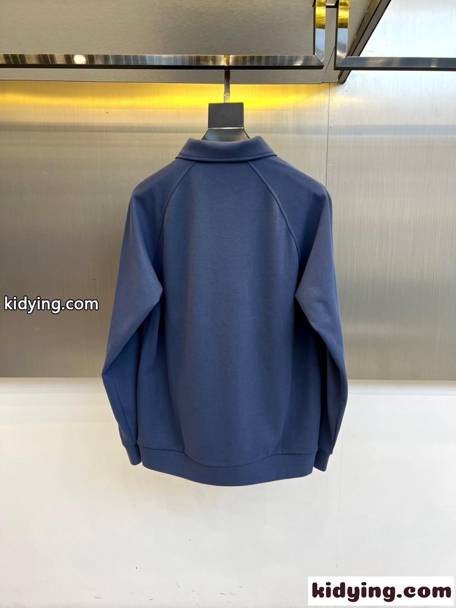 シンプル 上品 エルメネジルド・ゼニア Tシャツ 偽物 ロゴ 長袖 ポロシャツ ブルー-3