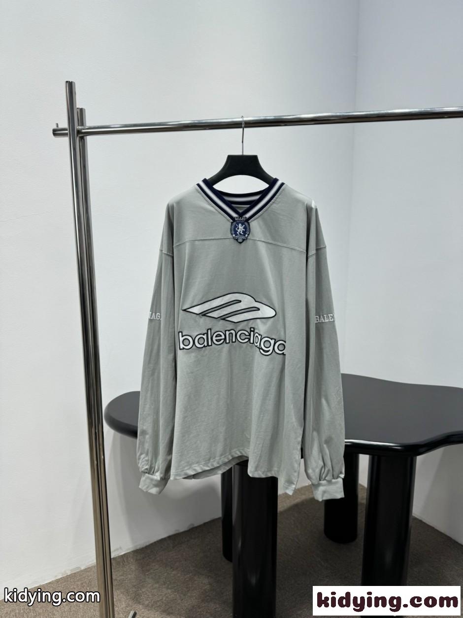 Vネック オーバーサイズ ロングTシャツ バレンシアガ Tシャツ コピー グレー-1