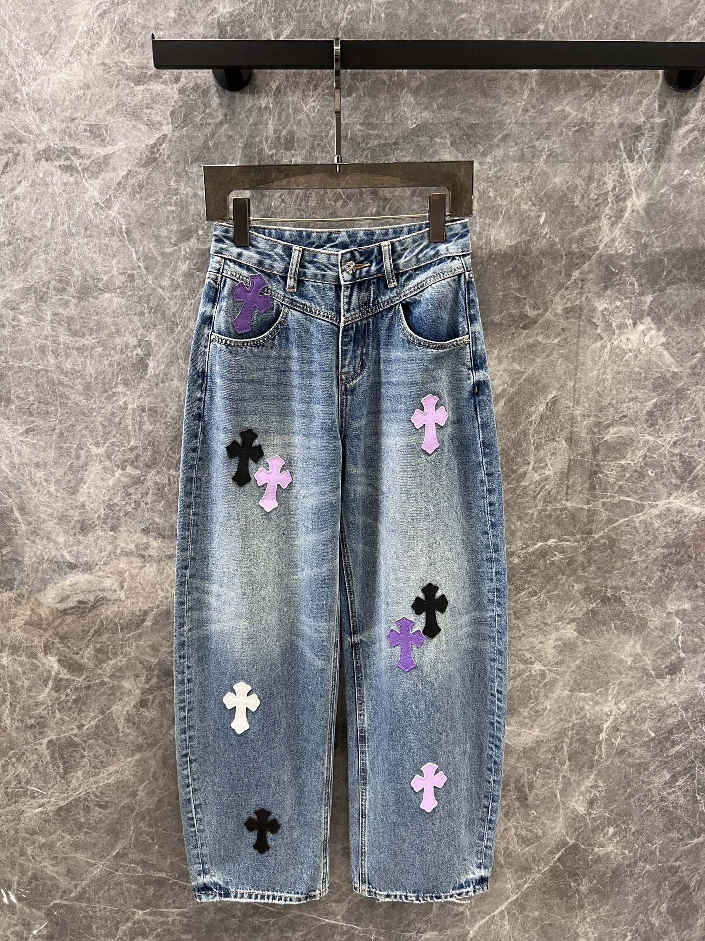 クロムハーツ ジーンズ コピー 合わせやすい お洒落 クロスパッチ デニムパンツ-2