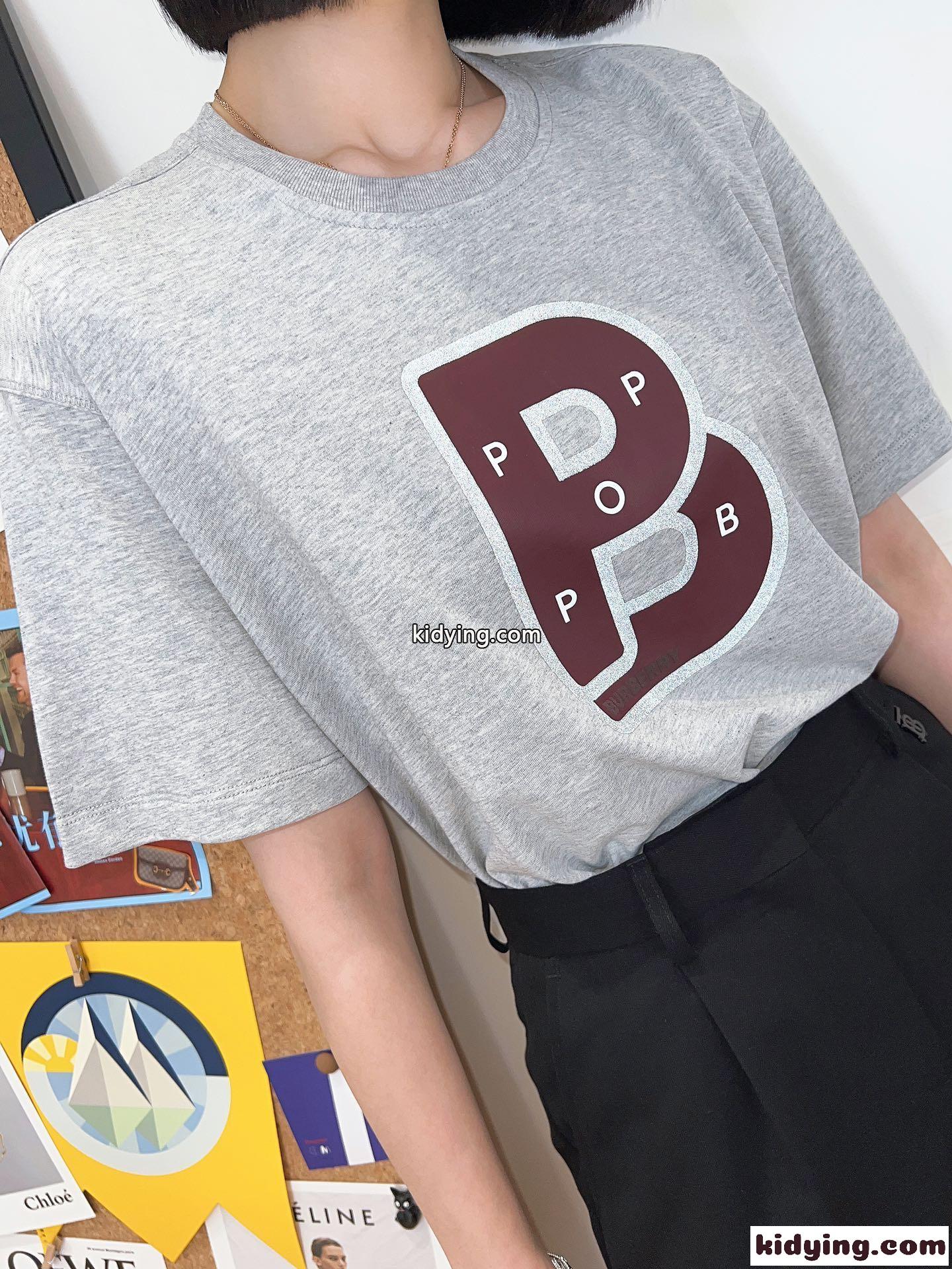 ベーシック ゆったり プリント クルーネック バーバリー Tシャツ コピー 半袖 トップス-4